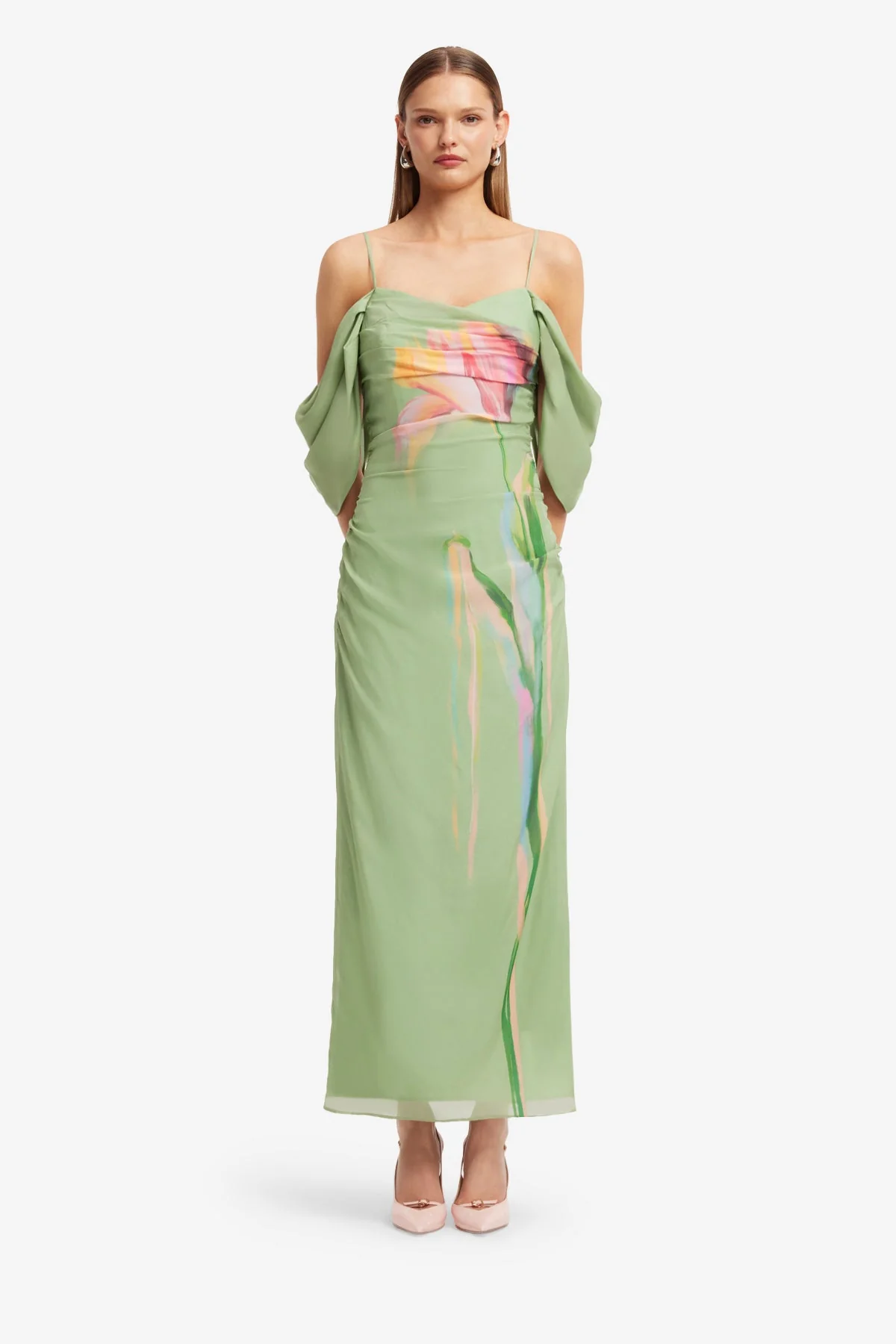 Angeline Maxi Dress - Tulip Print in Green