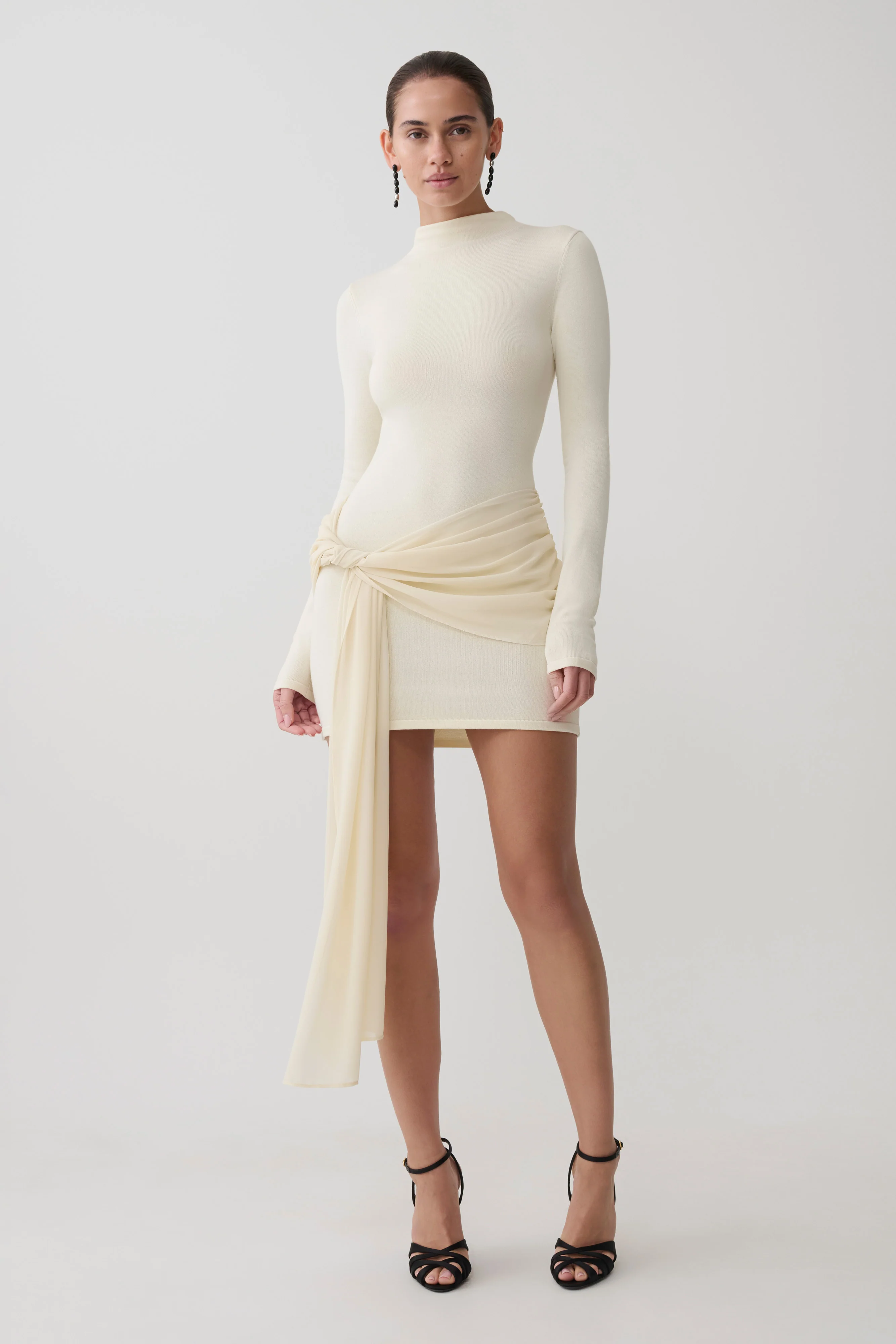 Grayson Knit Chiffon Mini Dress - Buttercream