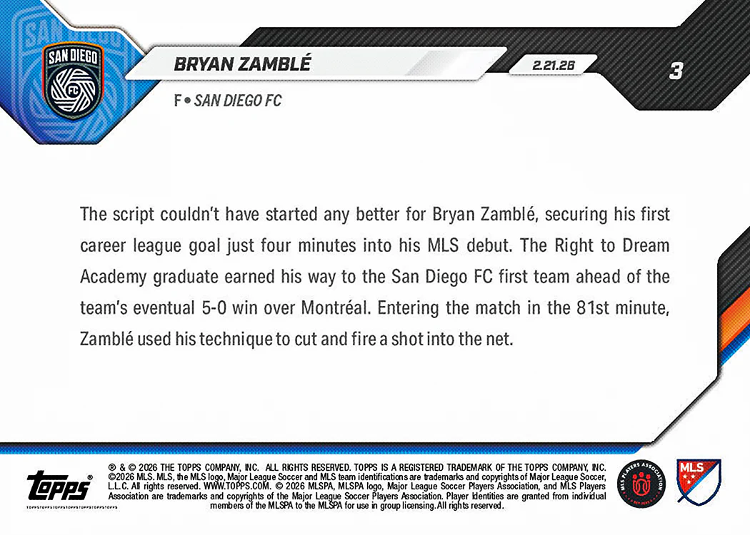 Bryan Zamblé - 2026 MLS Topps NOW® - Card 3 - PR: 917