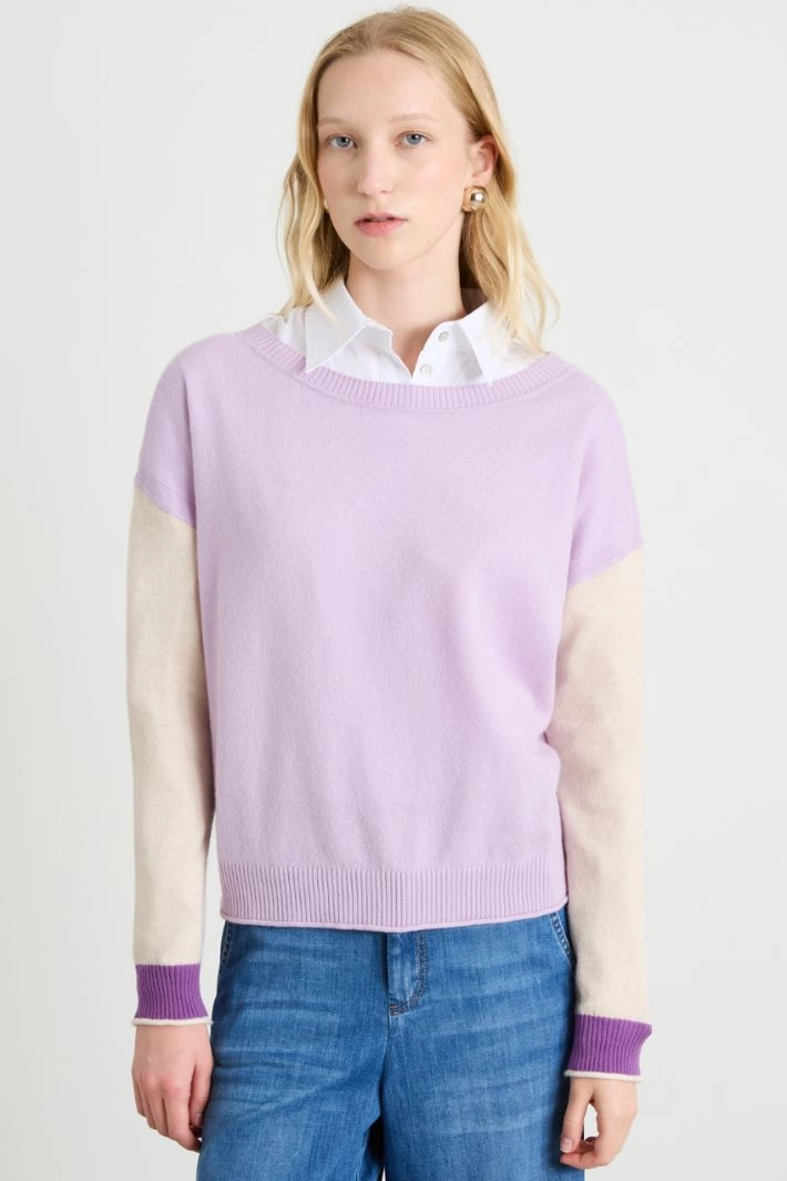 Wool color block sweater - LILAC
