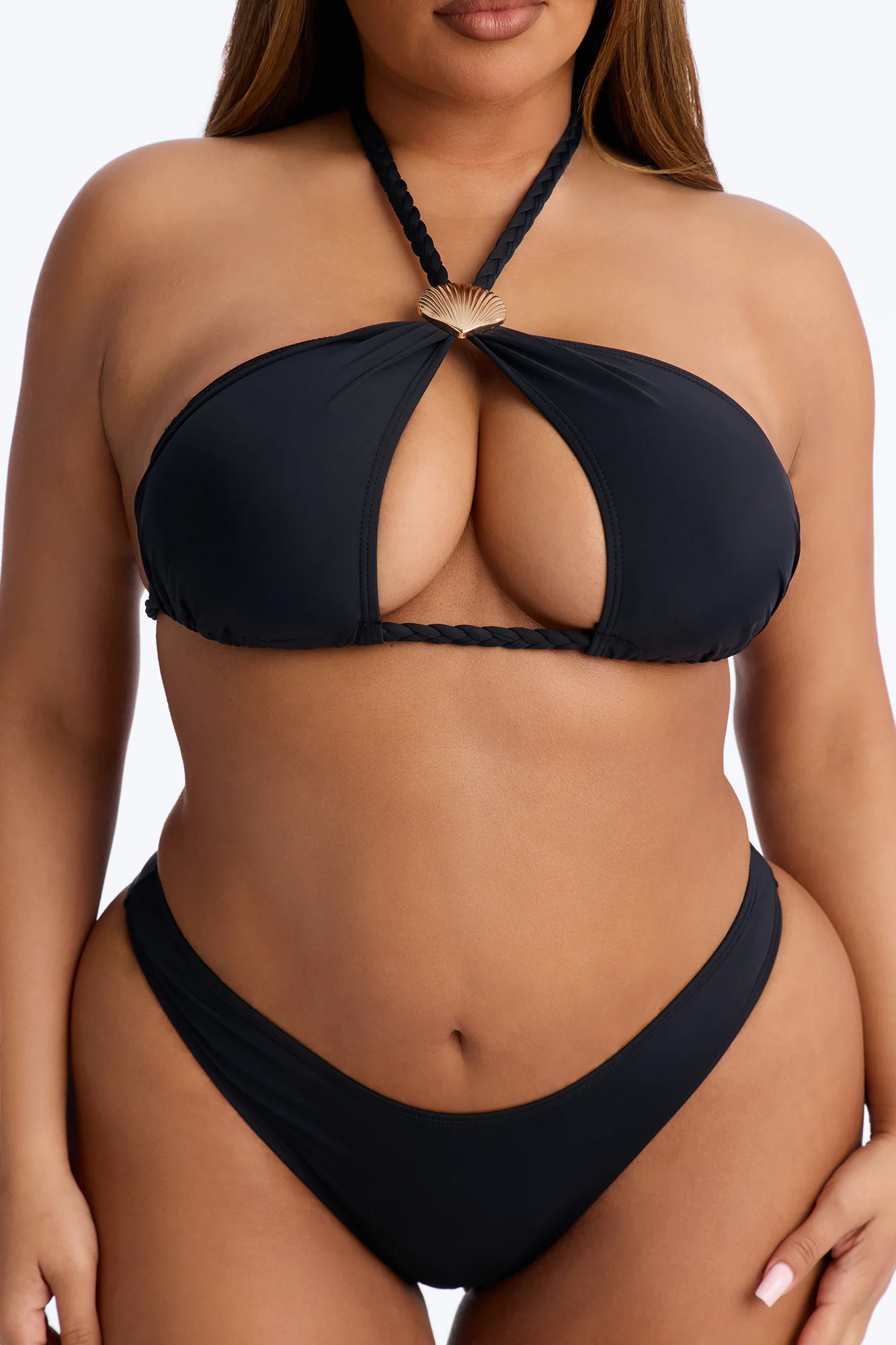 She Sells Seashells 2 Piece Halter Bikini & Ruffle Mini Skirt Sunsuit - Black