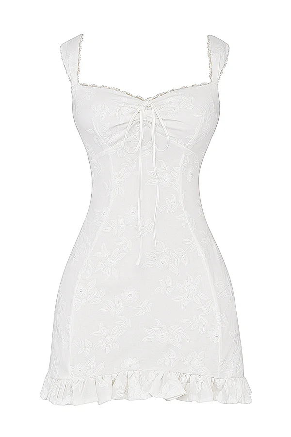 white embroidered mini dress