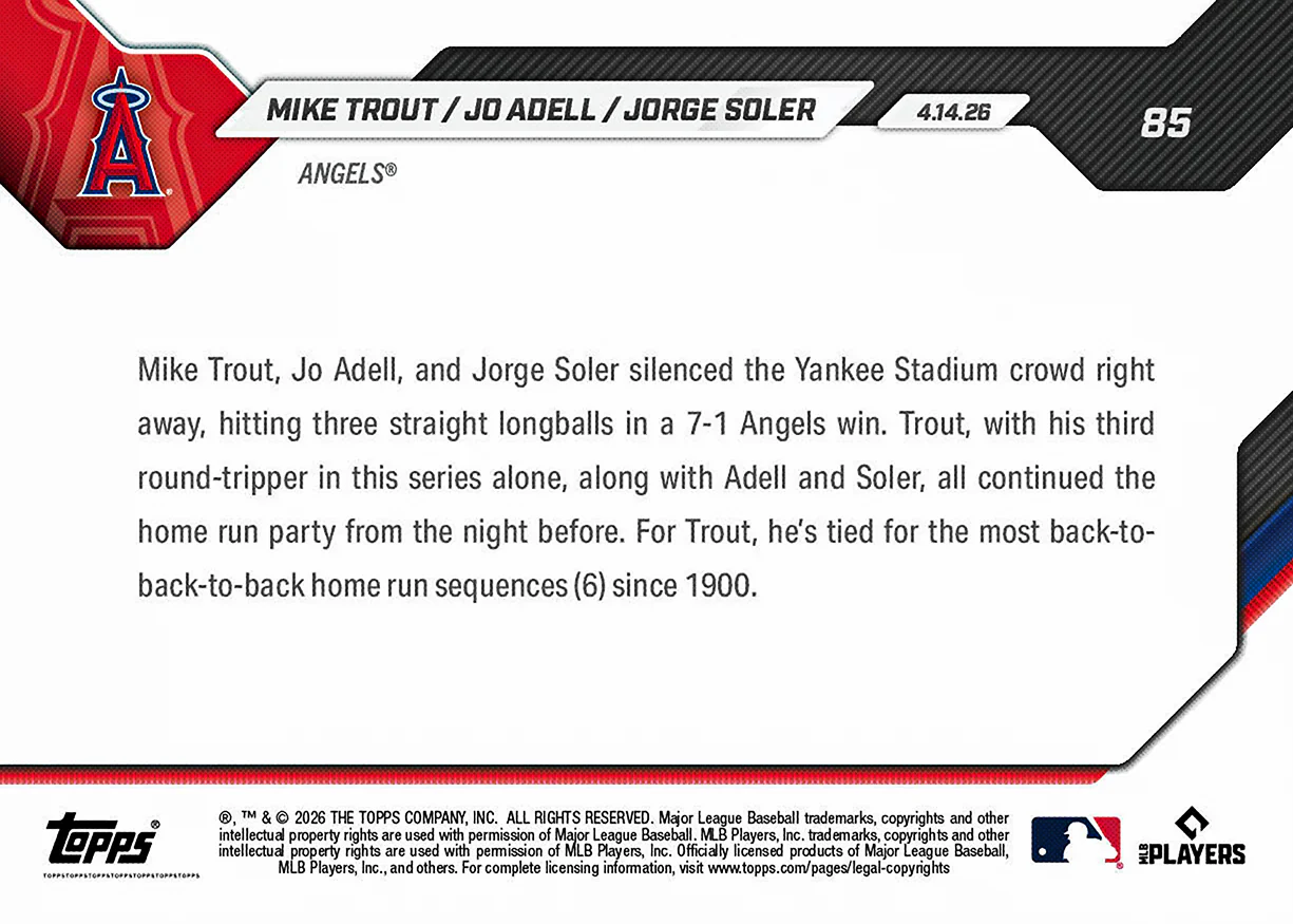 Mike Trout / Jo Adell / Jorge Soler - 2026 MLB Topps NOW® - Card 85
