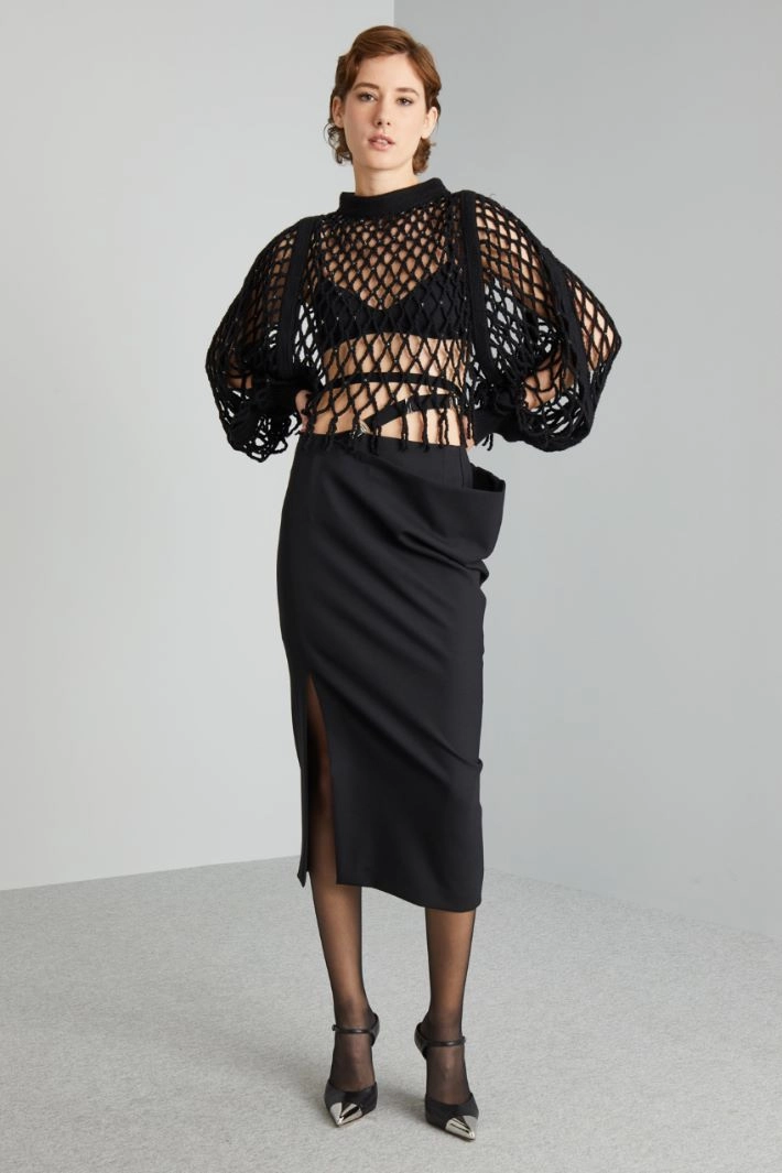 Wool mesh jumper - BLACK