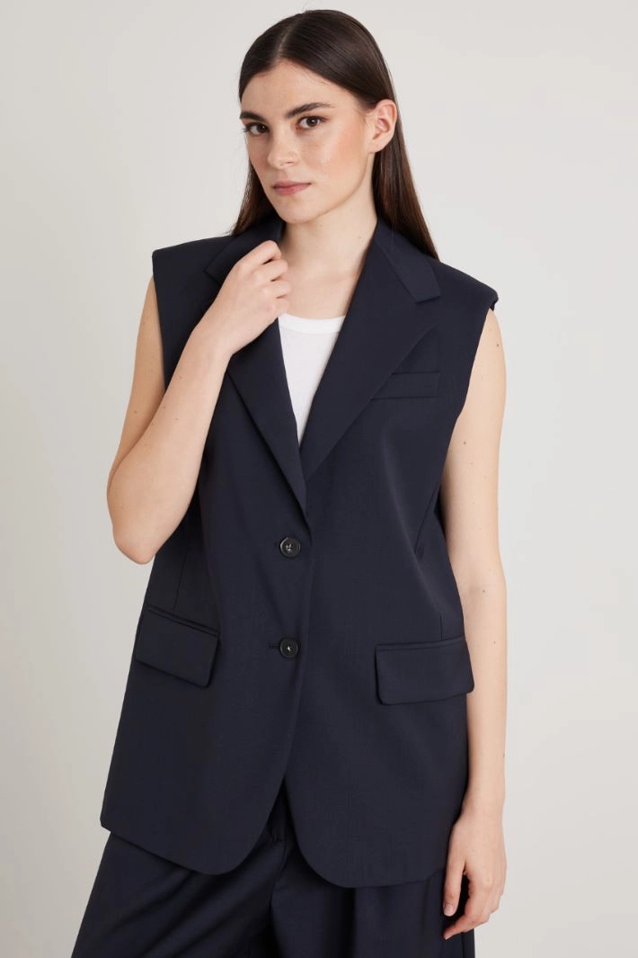 Wool canvas gilet - NIGHT BLUE