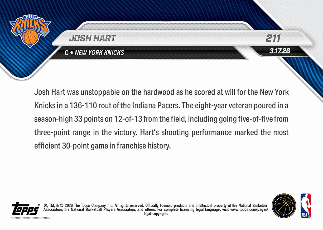Josh Hart - 2025-26 NBA Topps NOW® - Card 211 - PR: 457