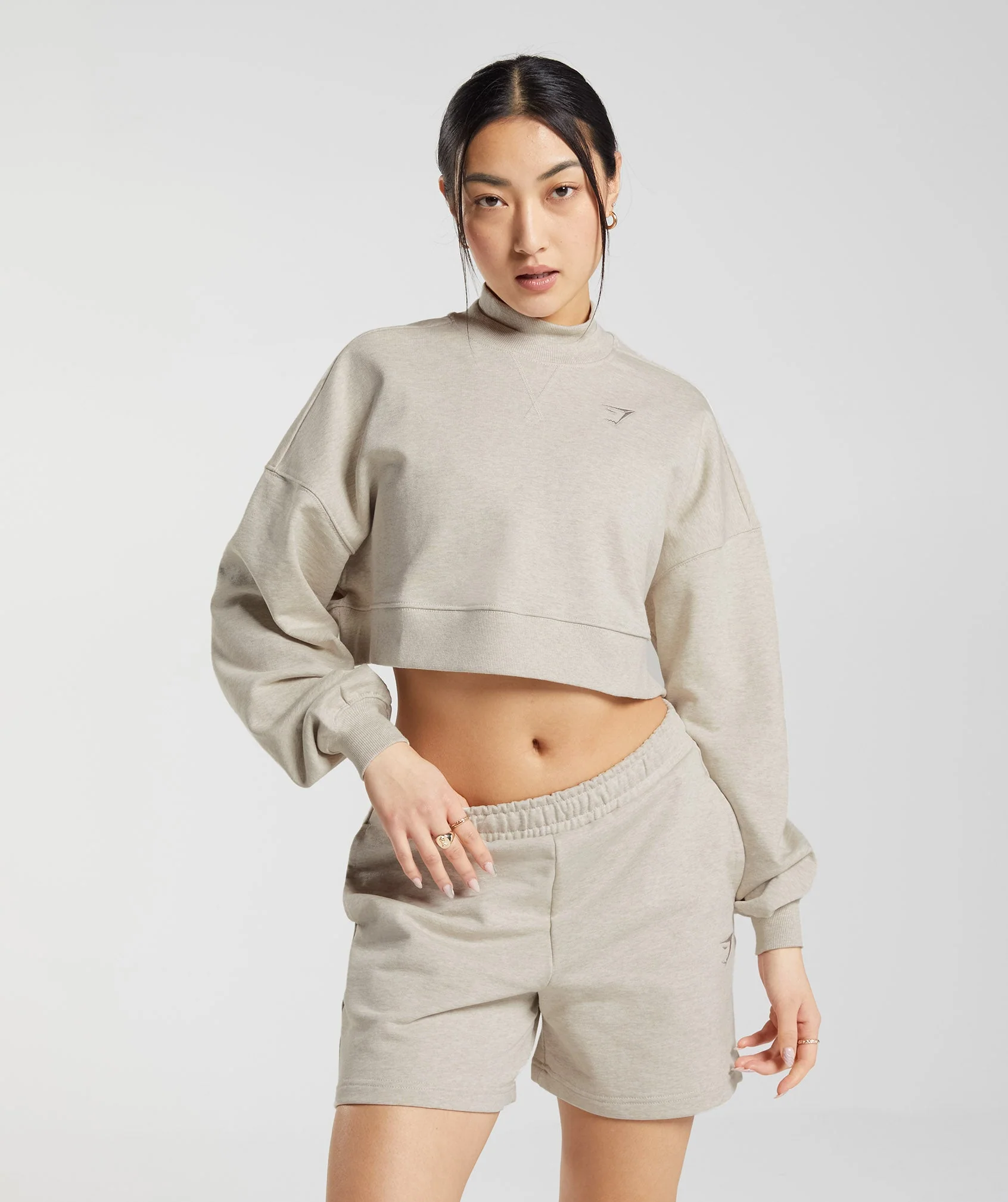 Rest Day Sweats Cropped Pullover Sand Marl