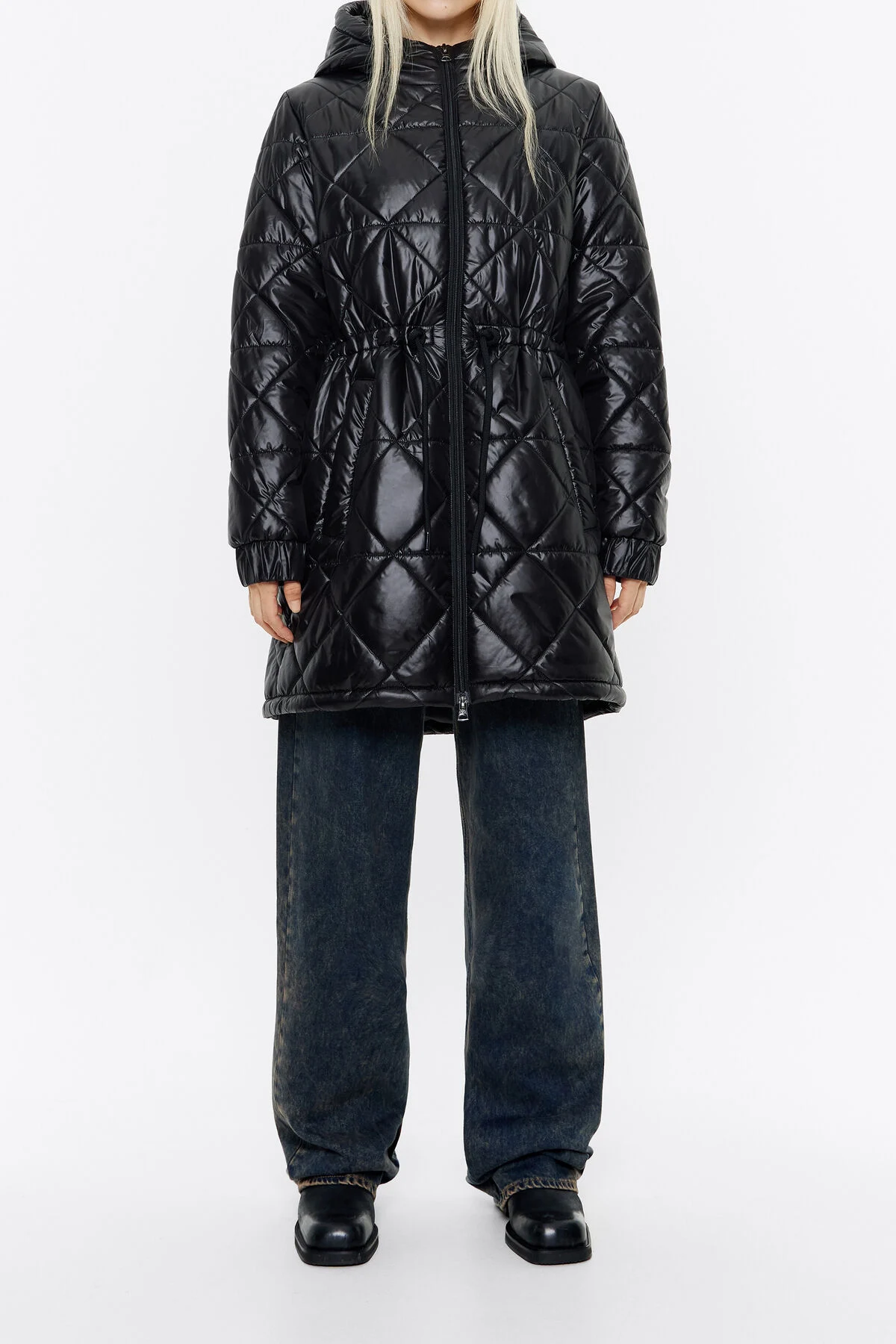 Black straight cut padded coat