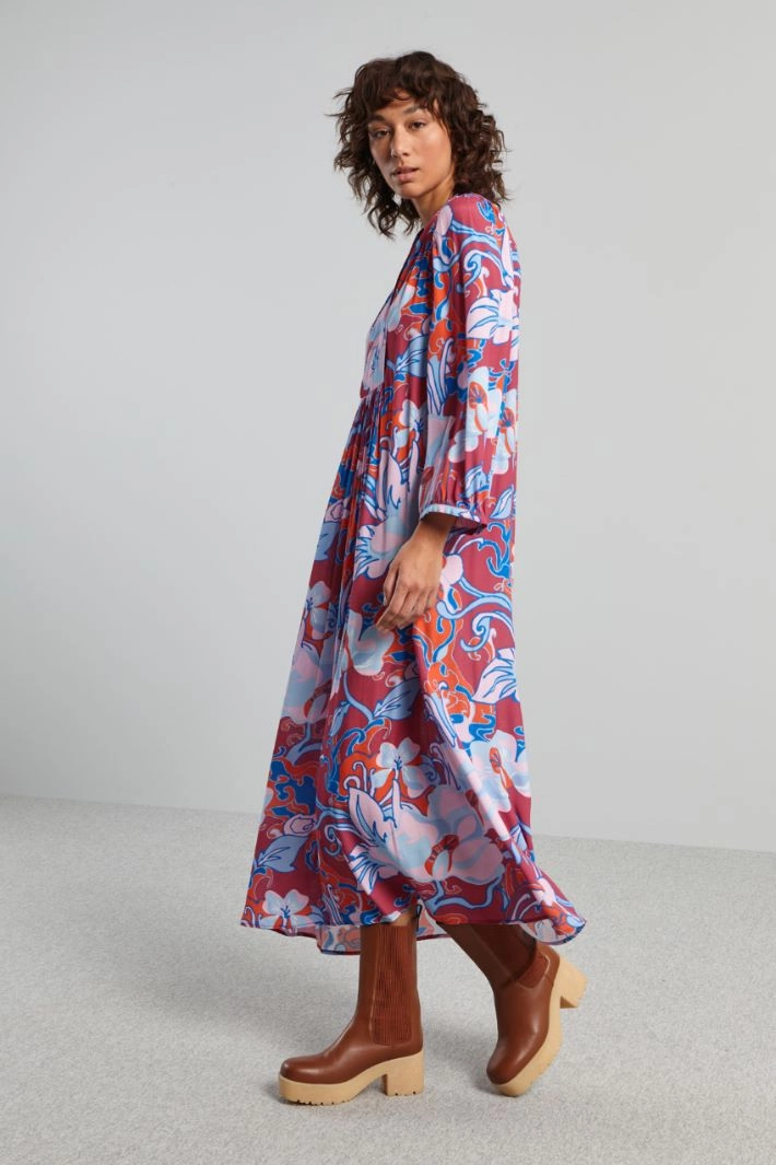 Long printed dress - MAGENTA BLUE ORANGE