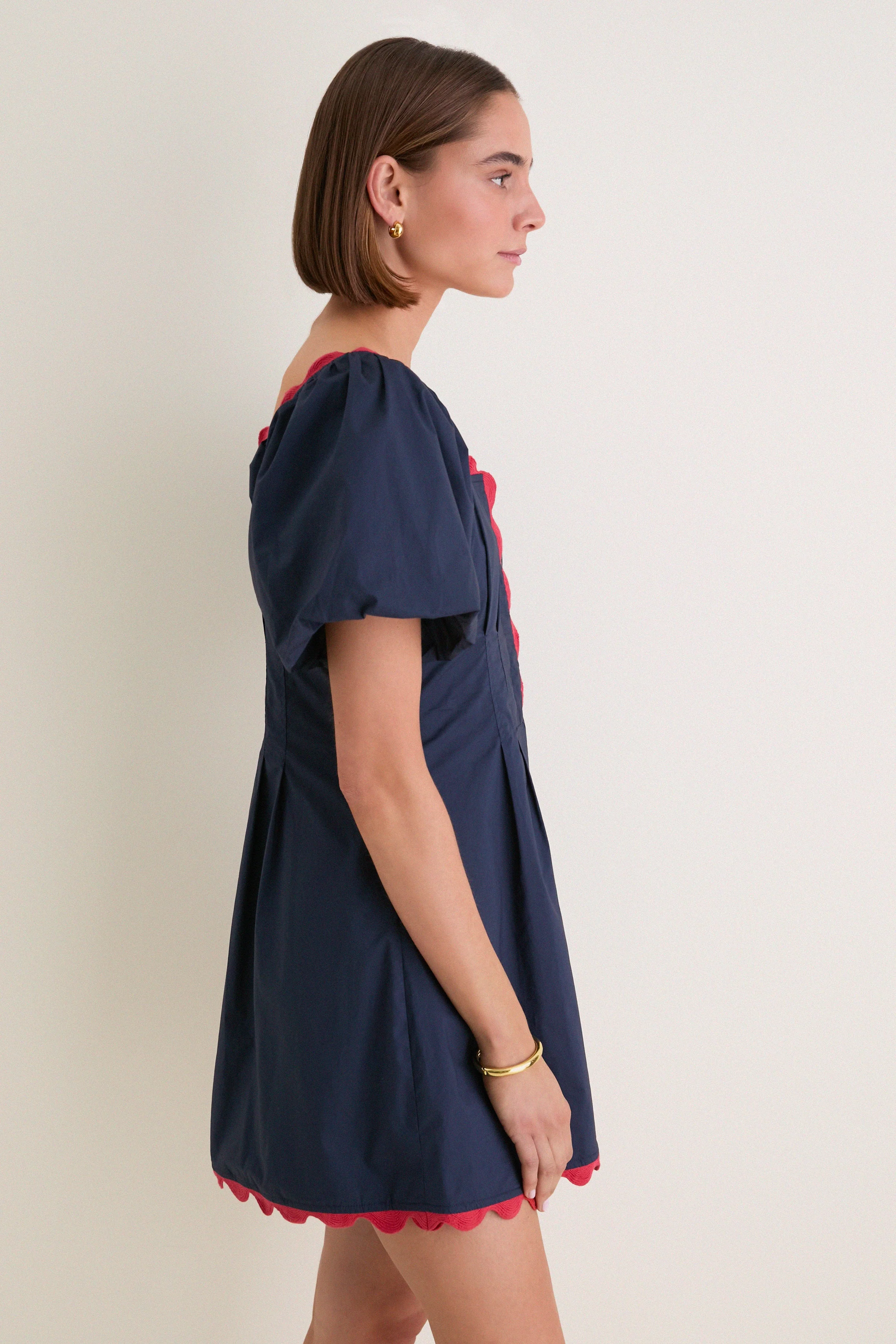 Navy and Red Ric Rac Daley Mini Dress