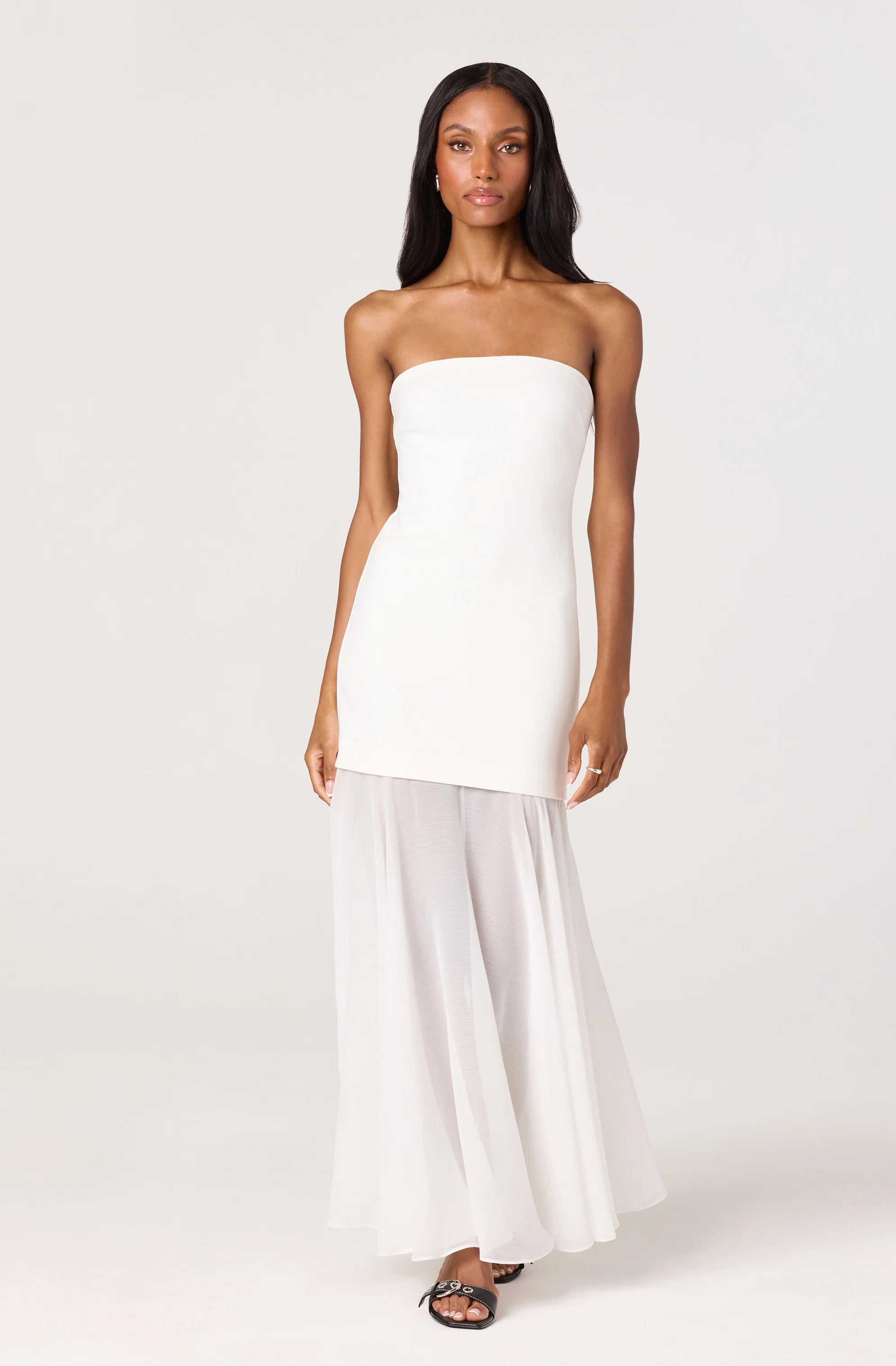 Lizet Strapless Mini Dress With Sheer Maxi Overlay