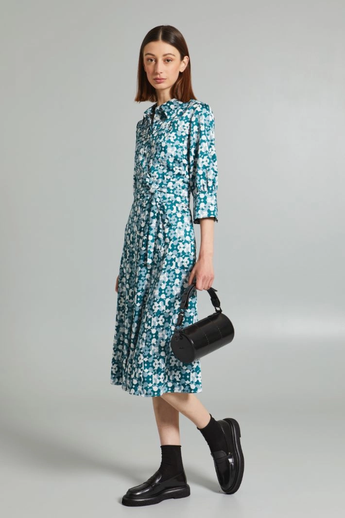 Twill chemisier dress - PETROL BLUE WHITE