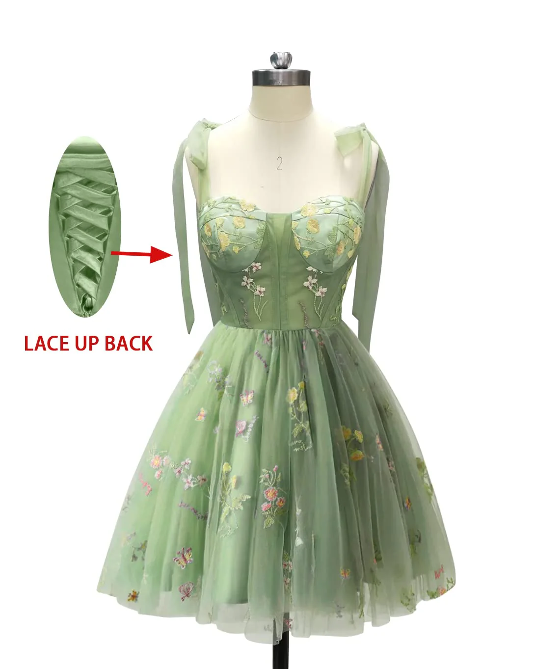 Straps Green Floral Short Princess Dress