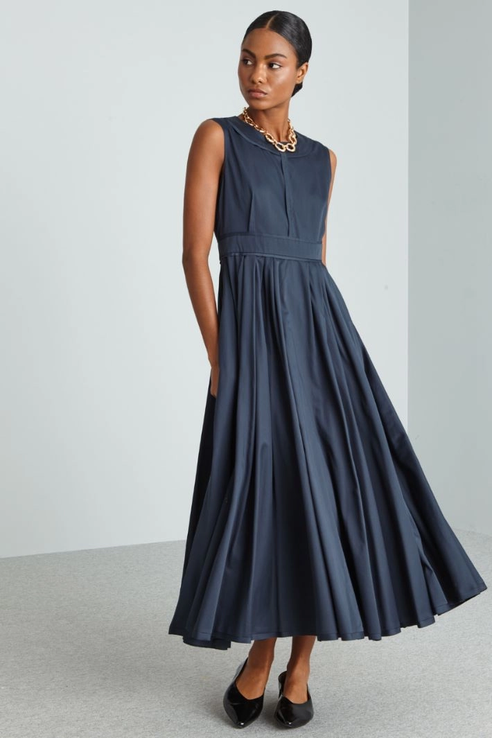 Long cotton satin dress - NIGHT BLUE
