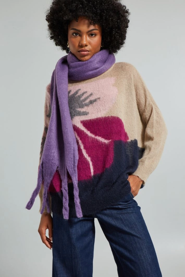 Brushed scarf with fringes - PURPLE