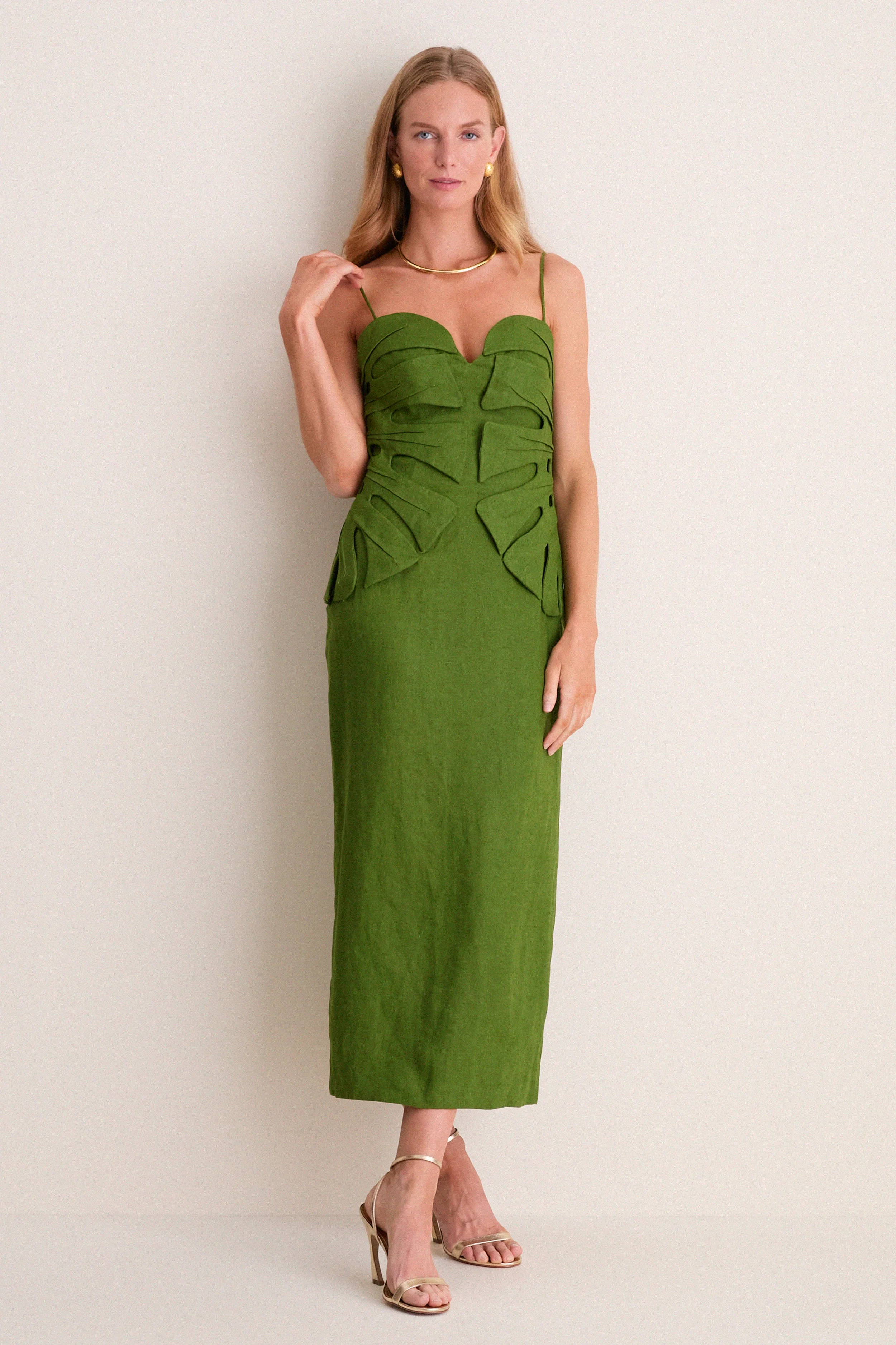 Green Monstera Leaf Maxi Dress