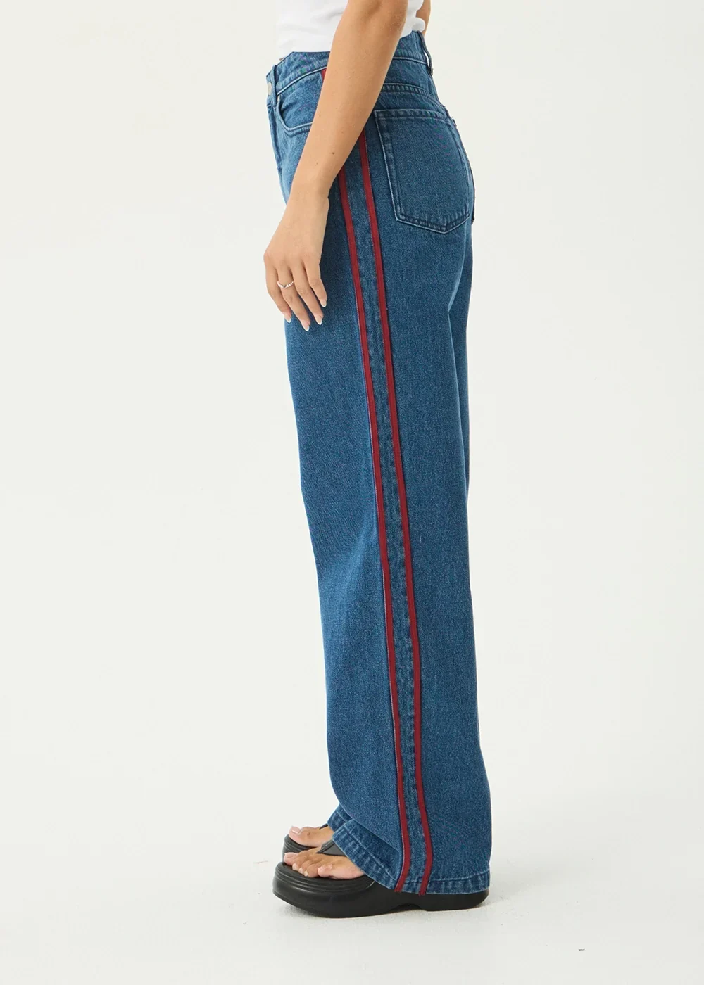 AFENDS Womens Bella Stripe - Denim Wide Leg Jean - Authentic Blue