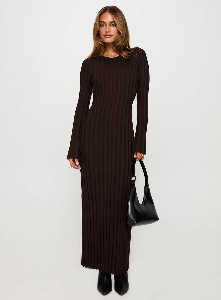 Vespa Long Sleeve Maxi Dress Brown