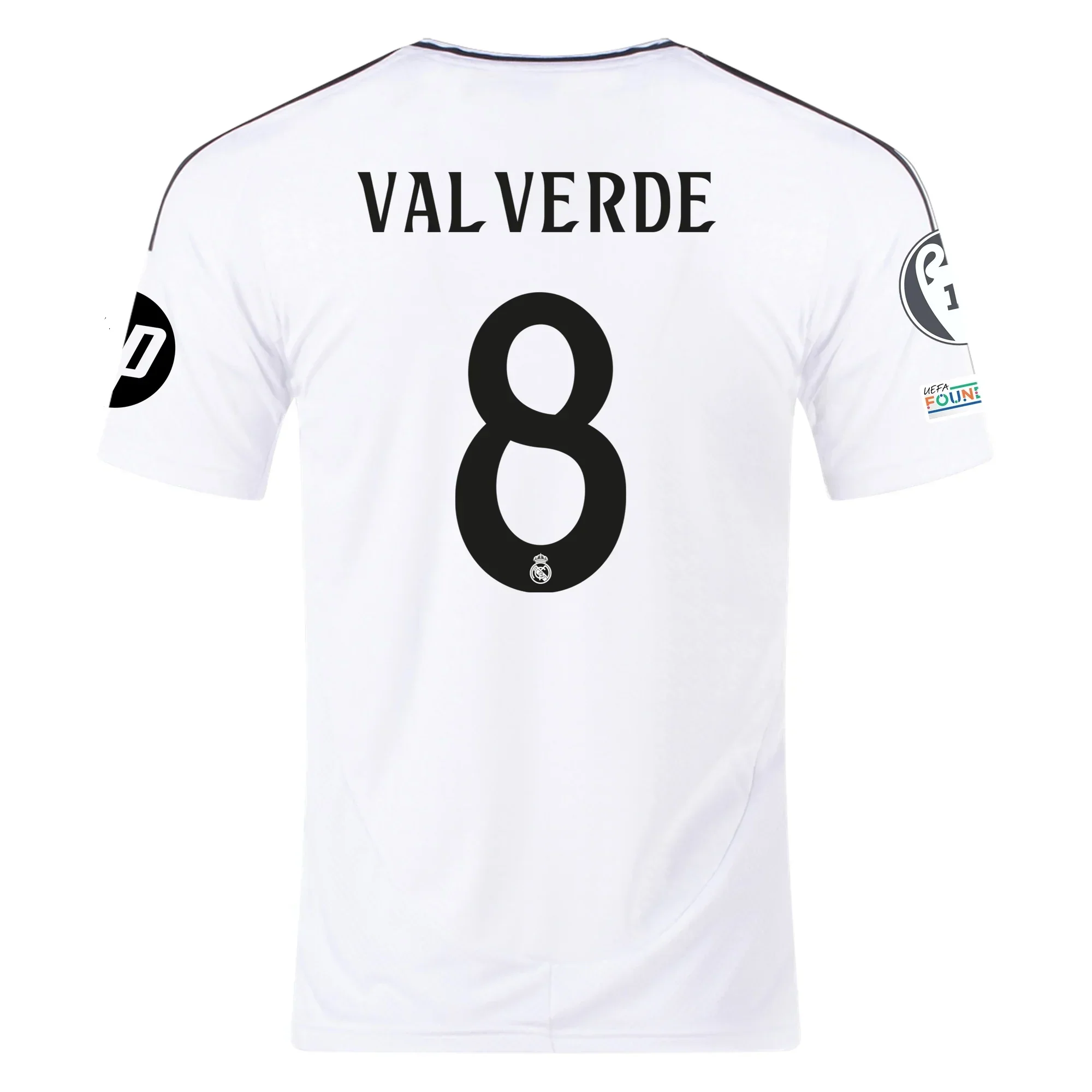 Real Madrid Federico Valverde Home Jersey 24/25 w/ Champions League Patches (White/Black)