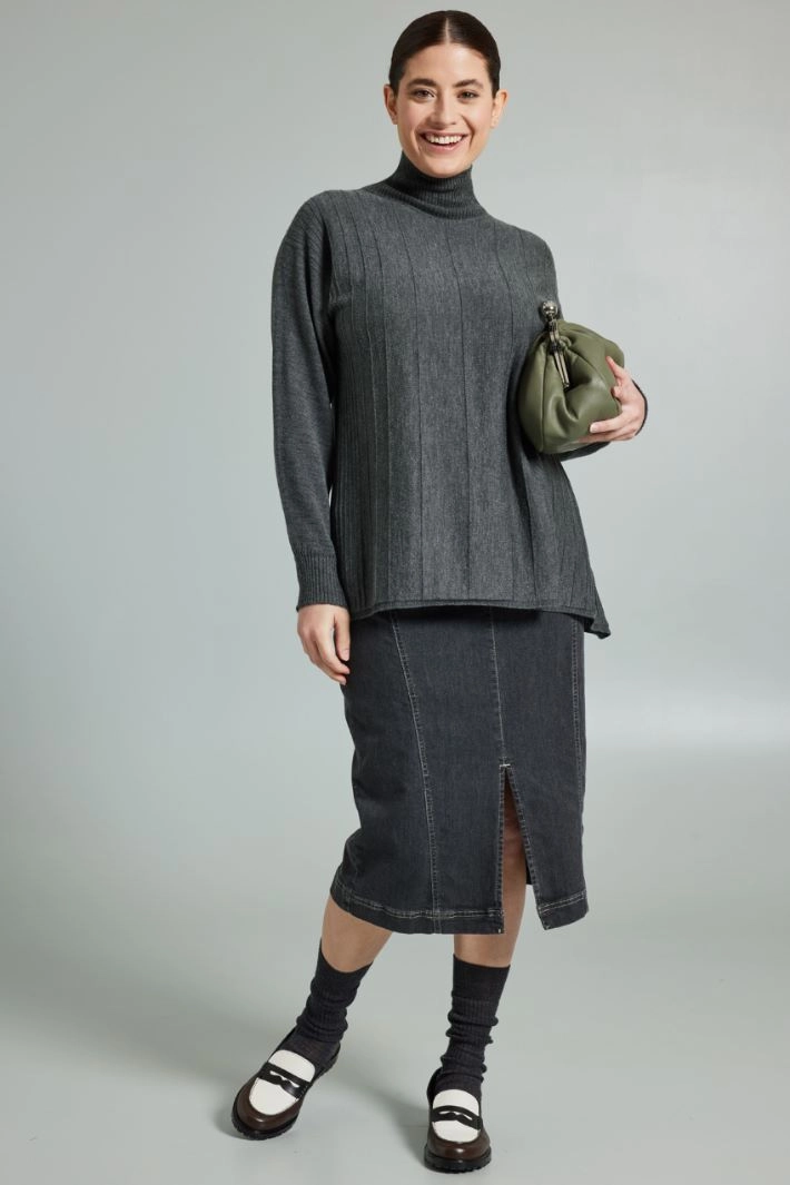 Denim skirt with slit - GREY DENIM