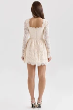 Cream Lace Long Sleeve Mini Dress