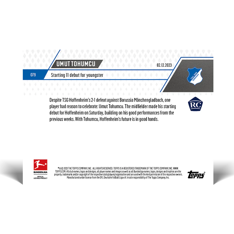 Topps UK - Umut Tohumcu - Starting 11 debut for youngster - Bundesliga TOPPS NOW® Card #79