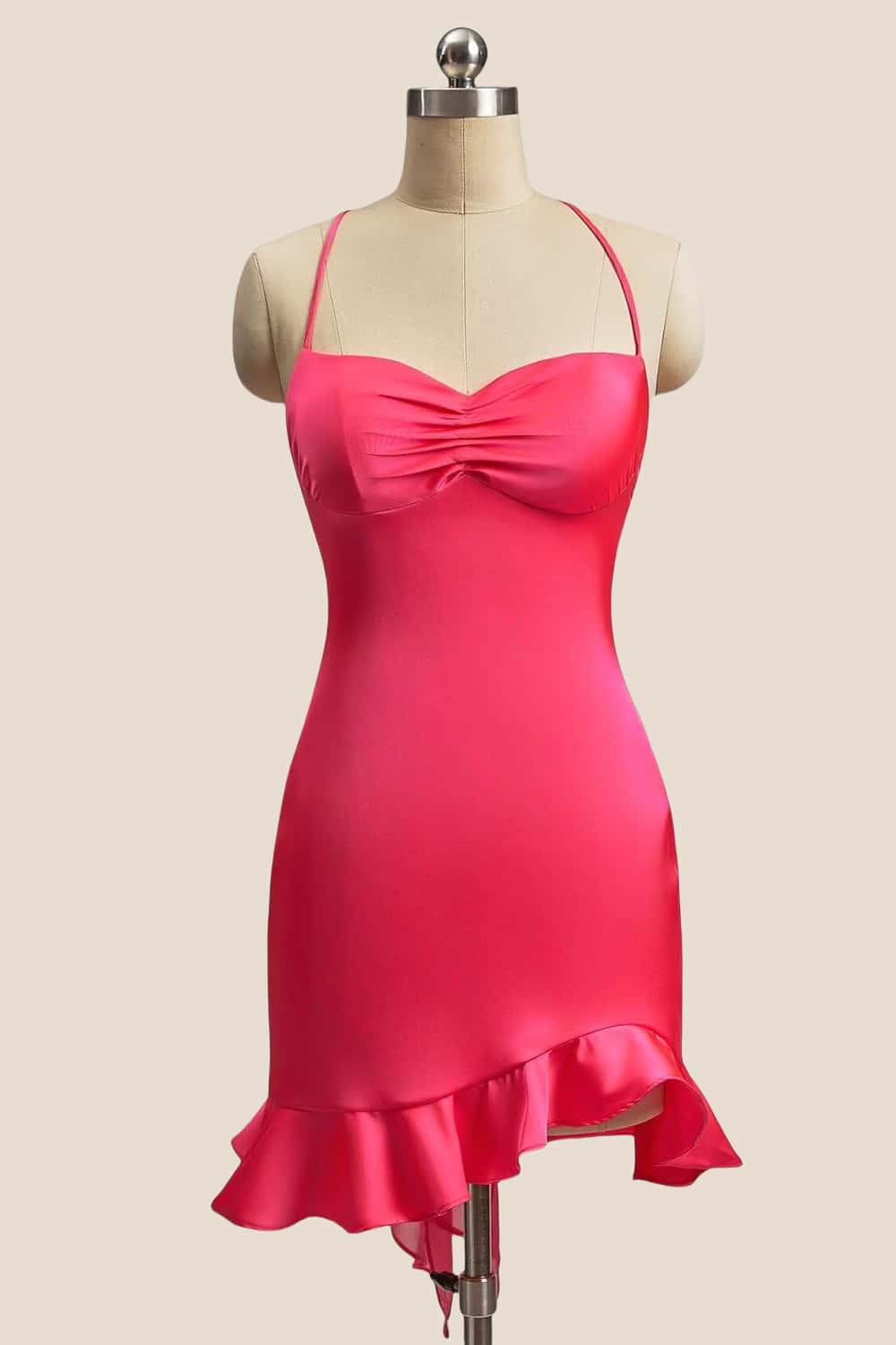 Straps Navy Blue Ruched Ruffle Fitted Dress