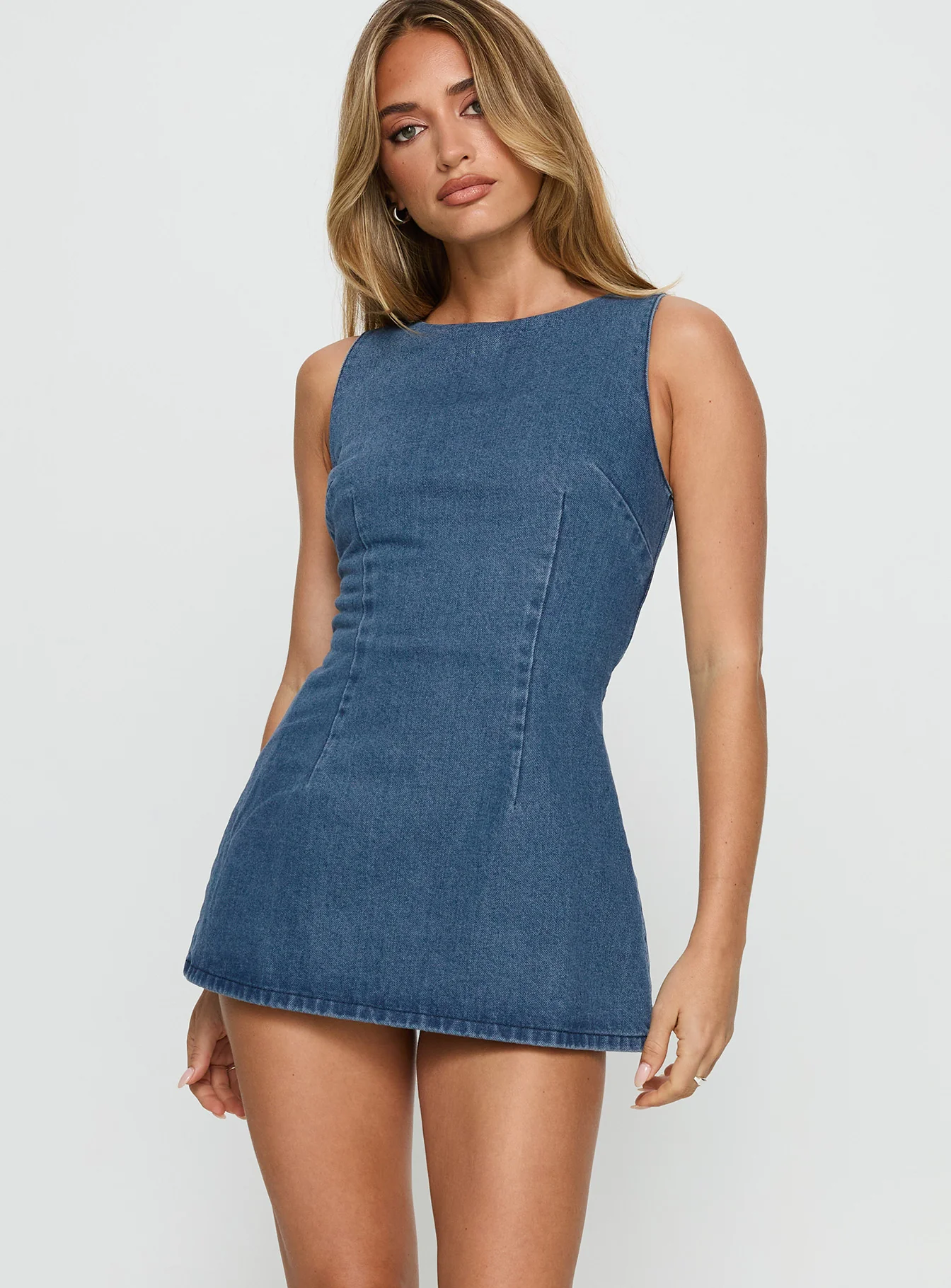 Ainsleigh Shift Denim Romper Mid Blue Wash