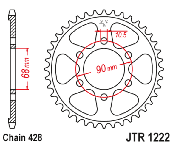 JT. Standard Steel Sprocket 1222 - 428Ref: Jtc01802A / 1096590002