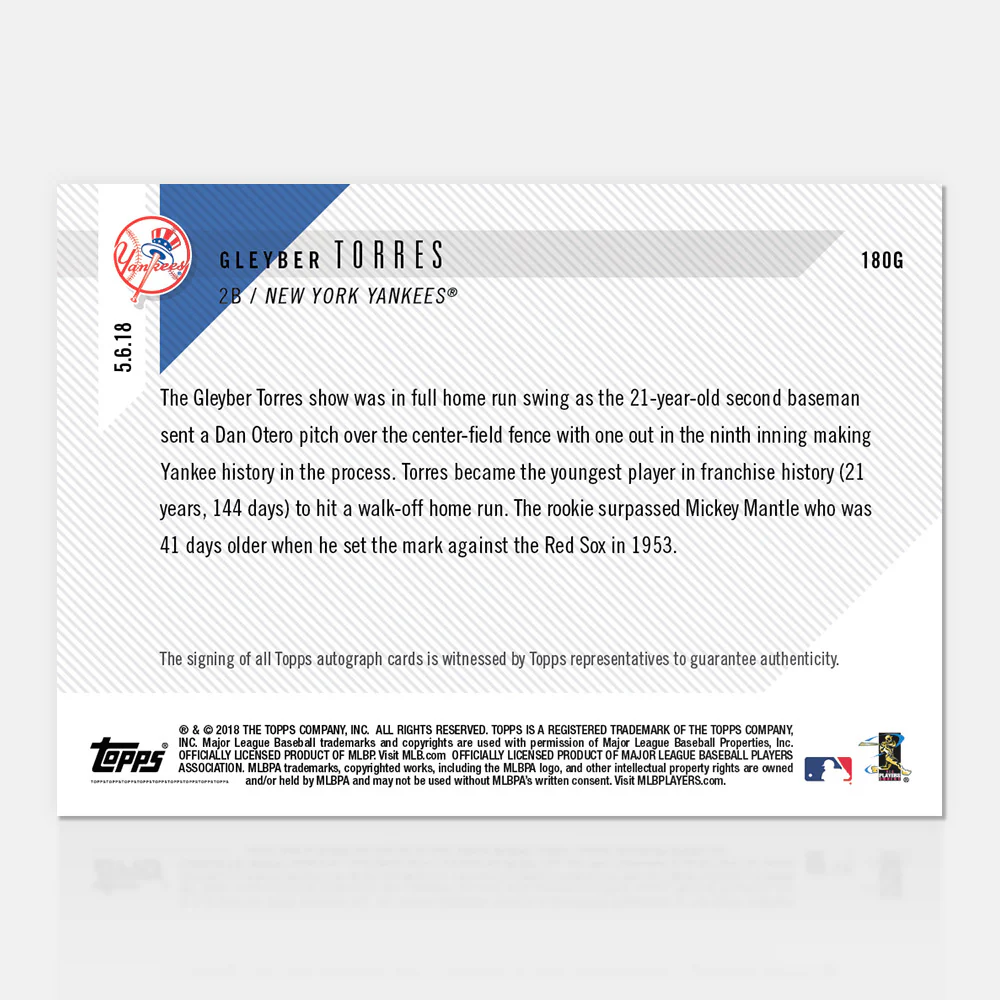 On-Card Autograph # to 1 - Gleyber Torres - MLB TOPPS NOW®