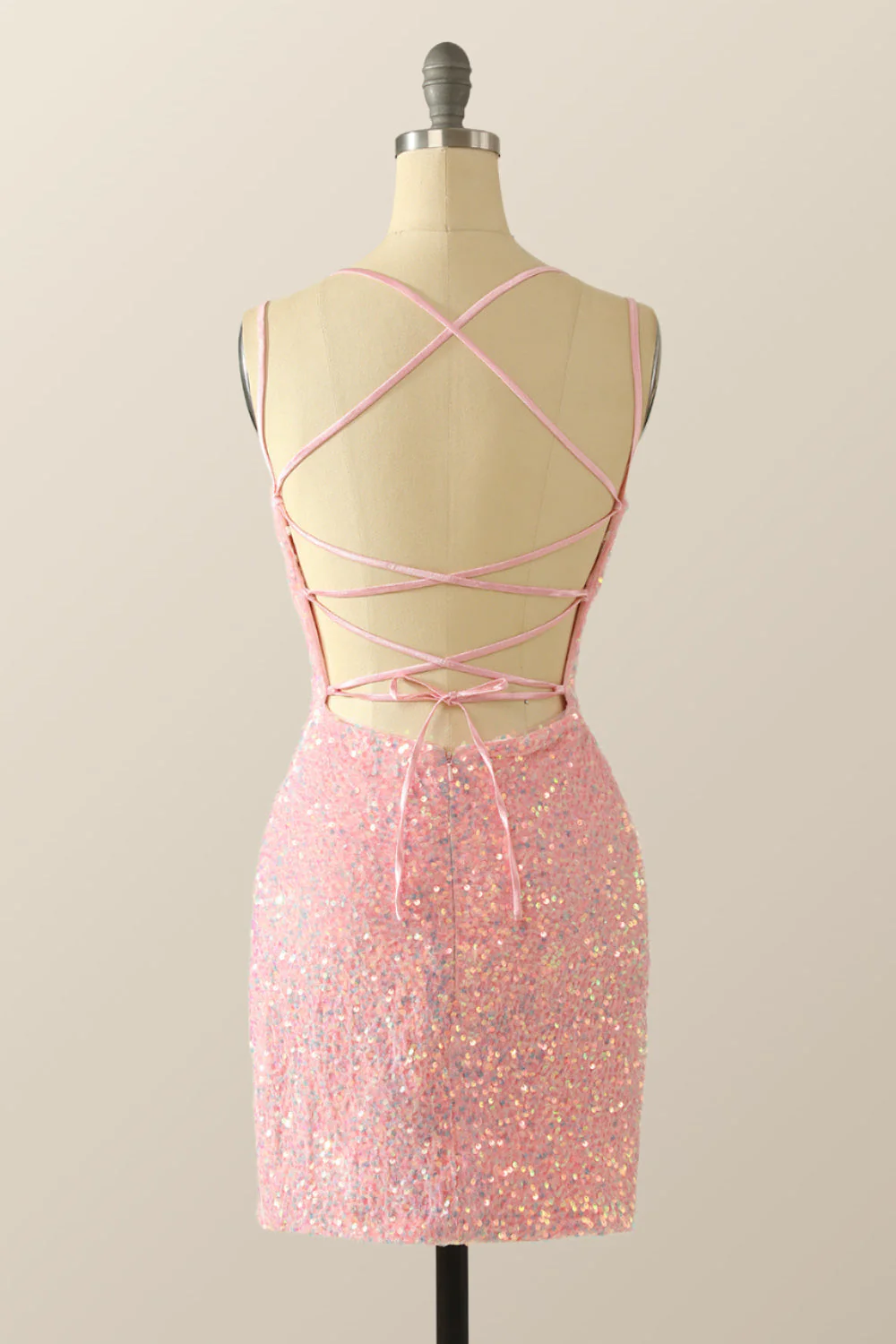 Double Straps Pink Sequin Bodycon Mini Dress