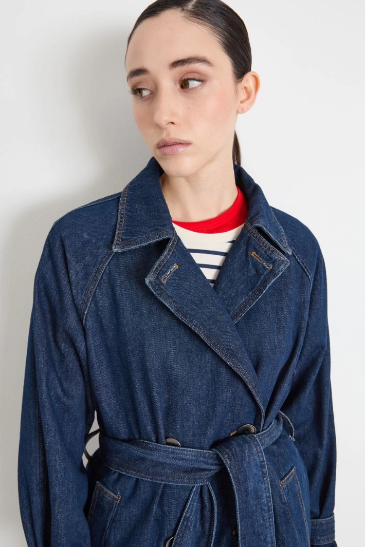 Double-breasted denim trench coat - BLUE