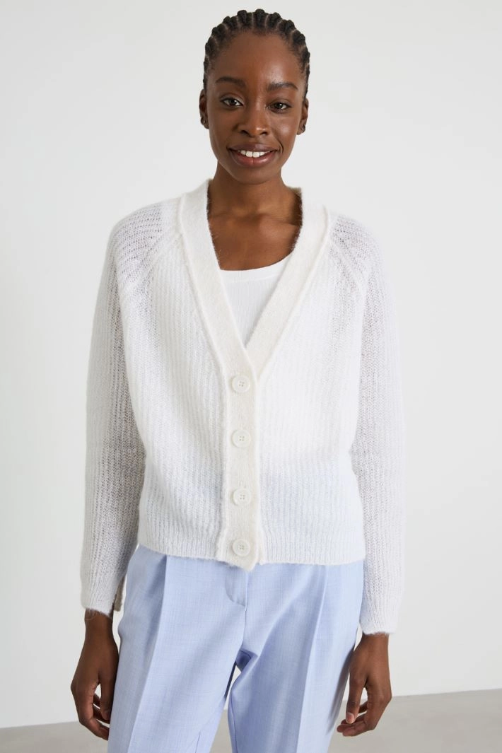 Alpaca ribbed cardigan - CREAM