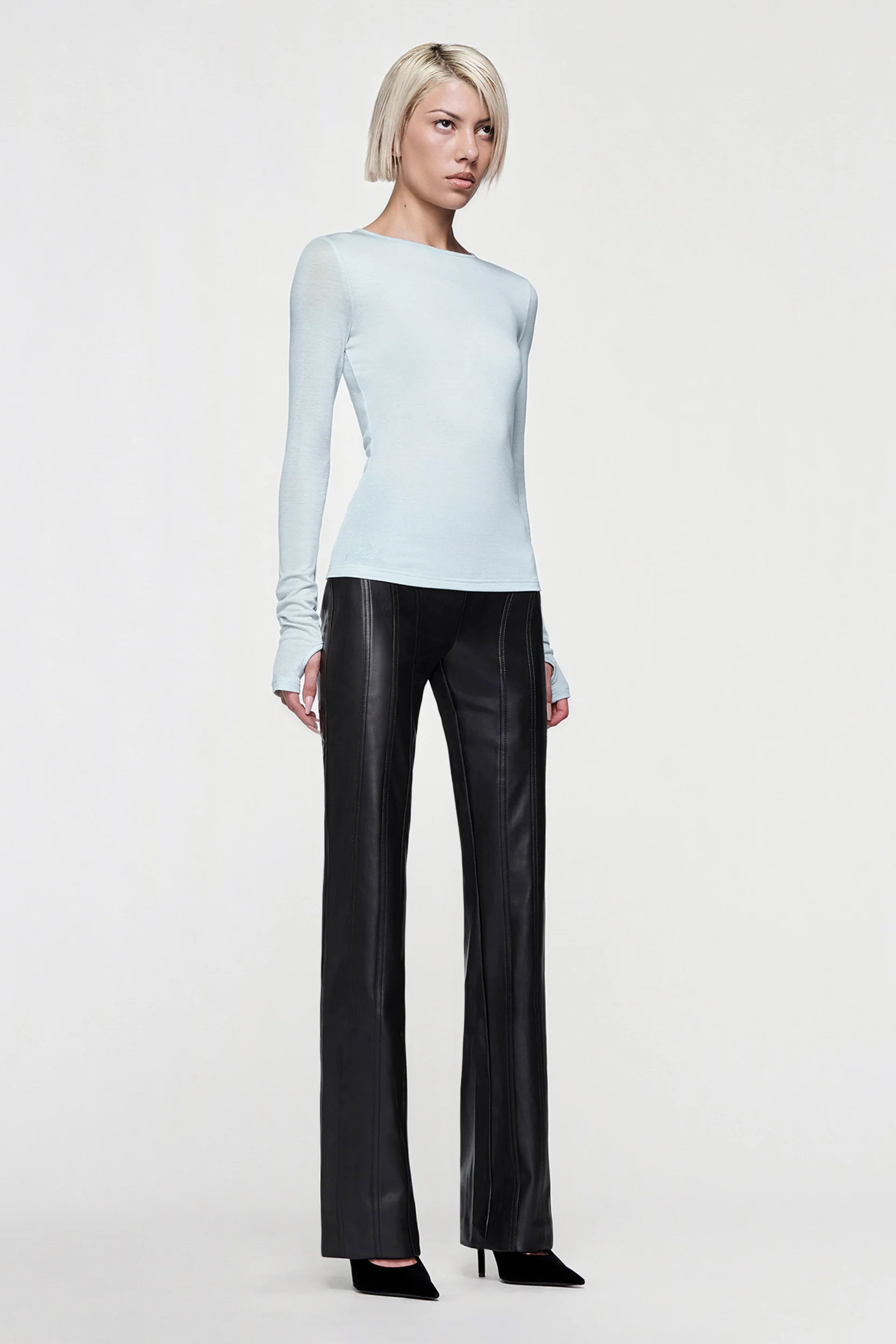 Claudia Long Sleeve Basic Top - Eggshell Blue