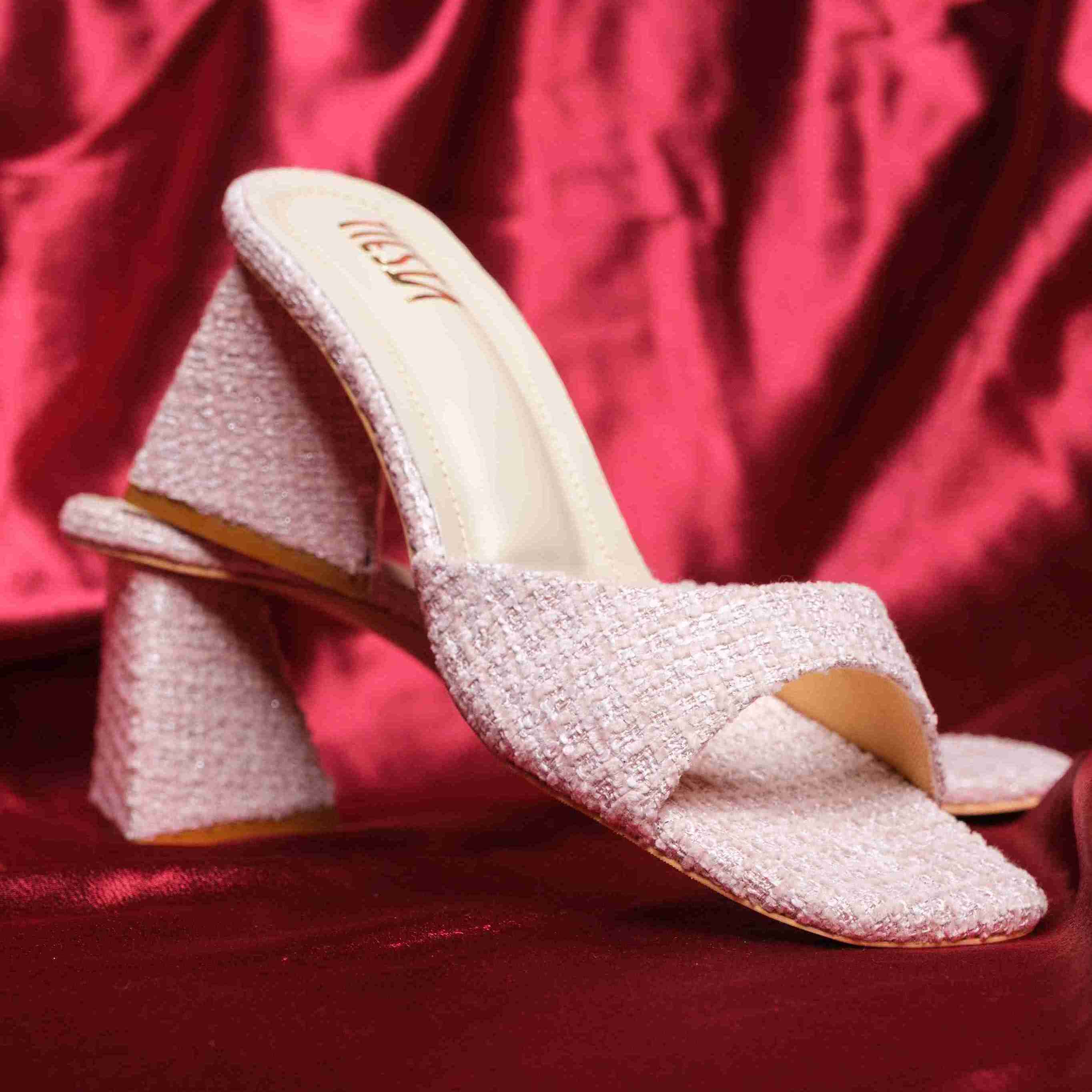Beige Open Toe Block Heels