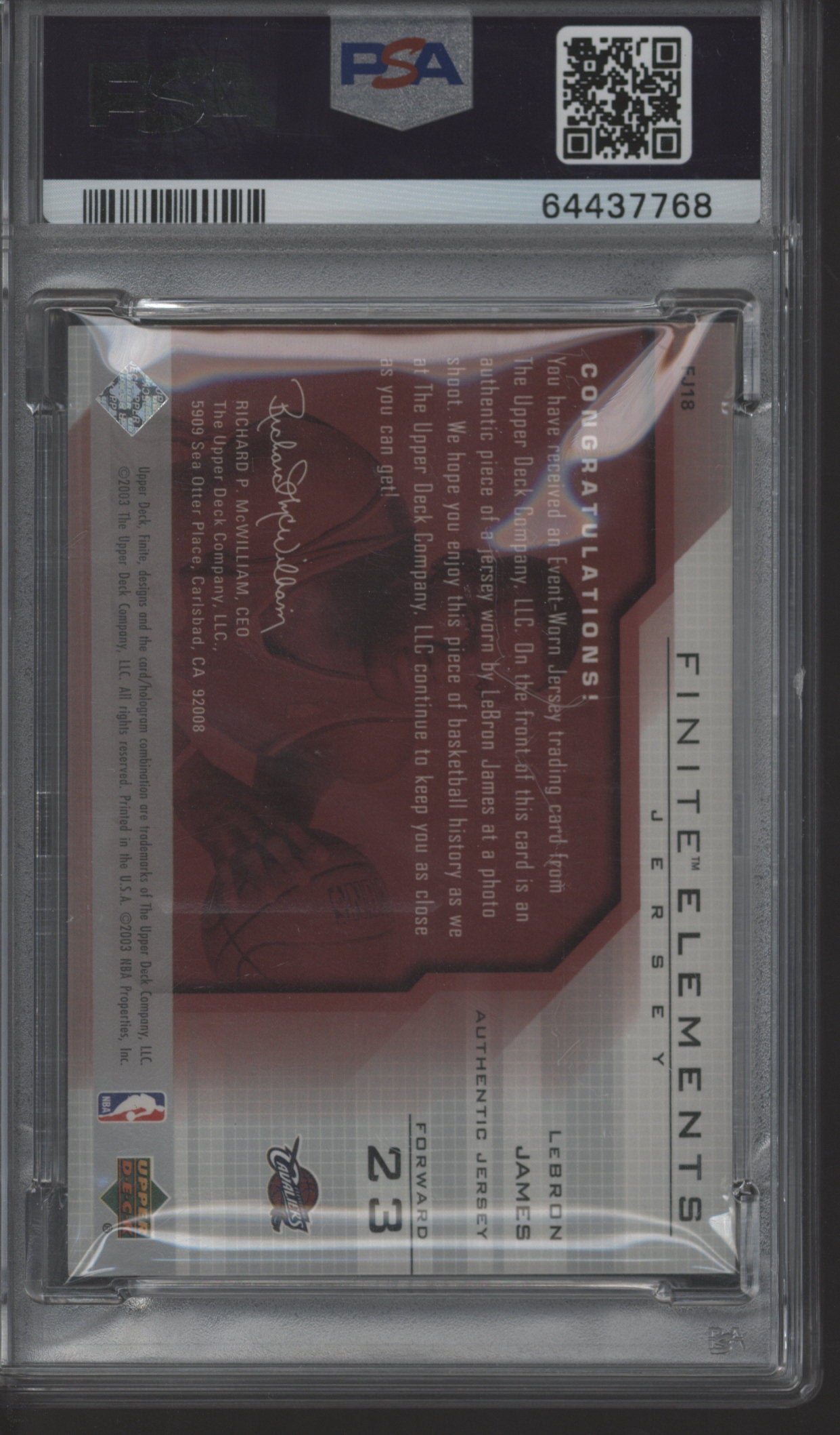 2003/04 UD Finite LeBron James Elements Jersey PSA 9 #FJ18