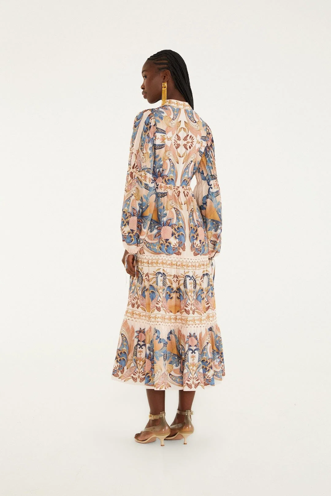 Soft Pink Sea Garden Scarf Pleated Midi Dress
