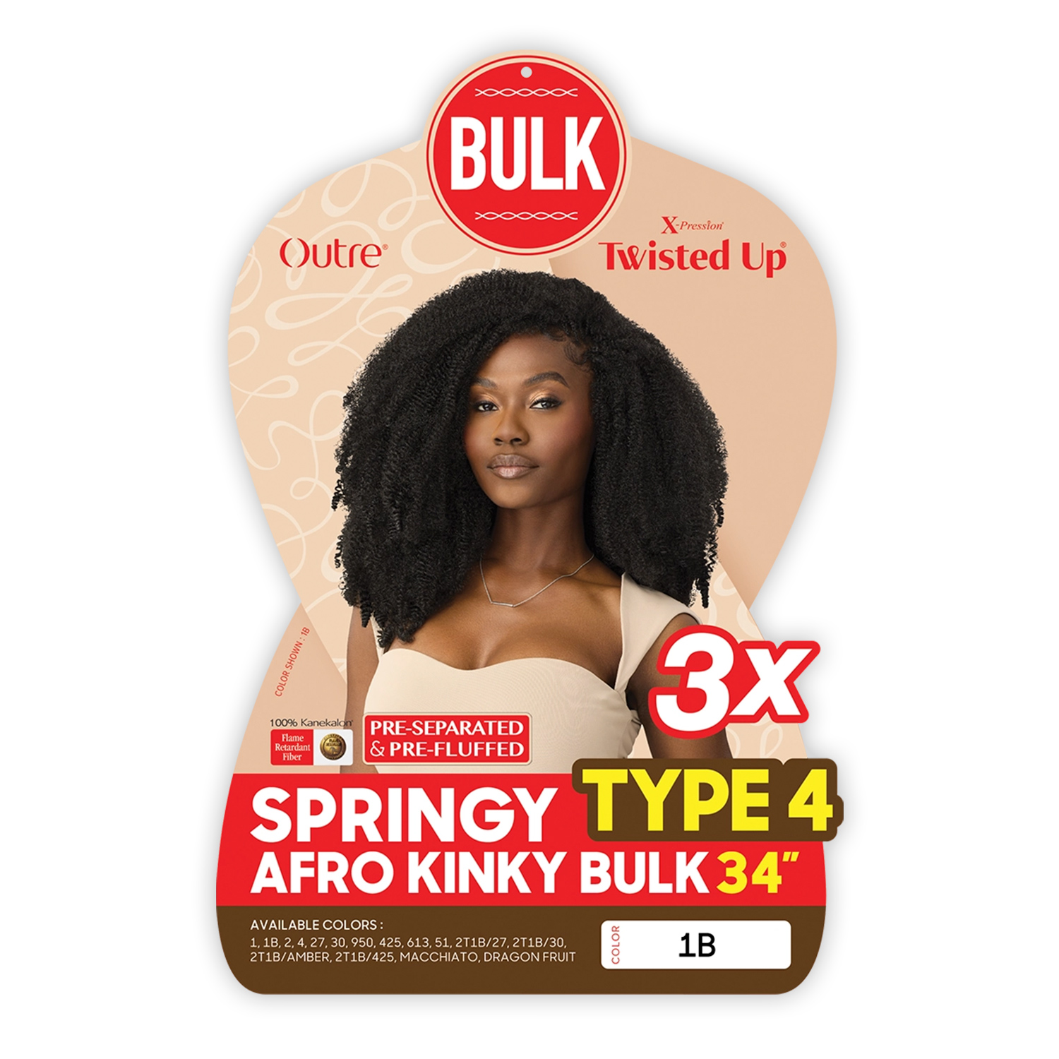 Outre Crochet Braids X-Pression Twisted Up 3X Springy Type4 Afro Kinky Bulk 34