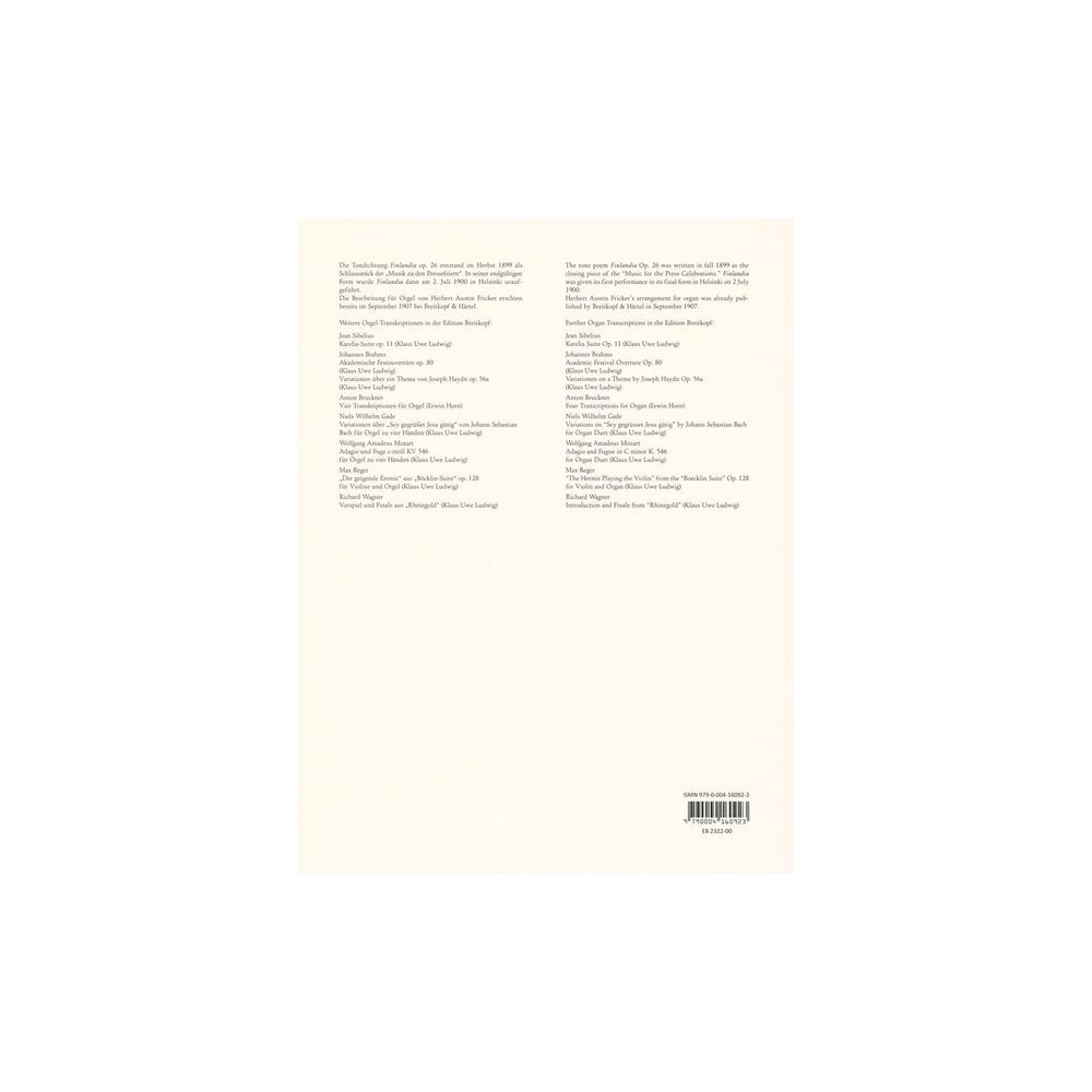 Breitkopf & Härtel Sibelius Finlandia Orgel – Thomann Ireland