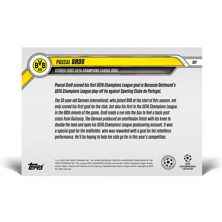 Pascal Groß - Scores first UEFA Champions League goal - 24/25 UCL Topps NOW® Card 97