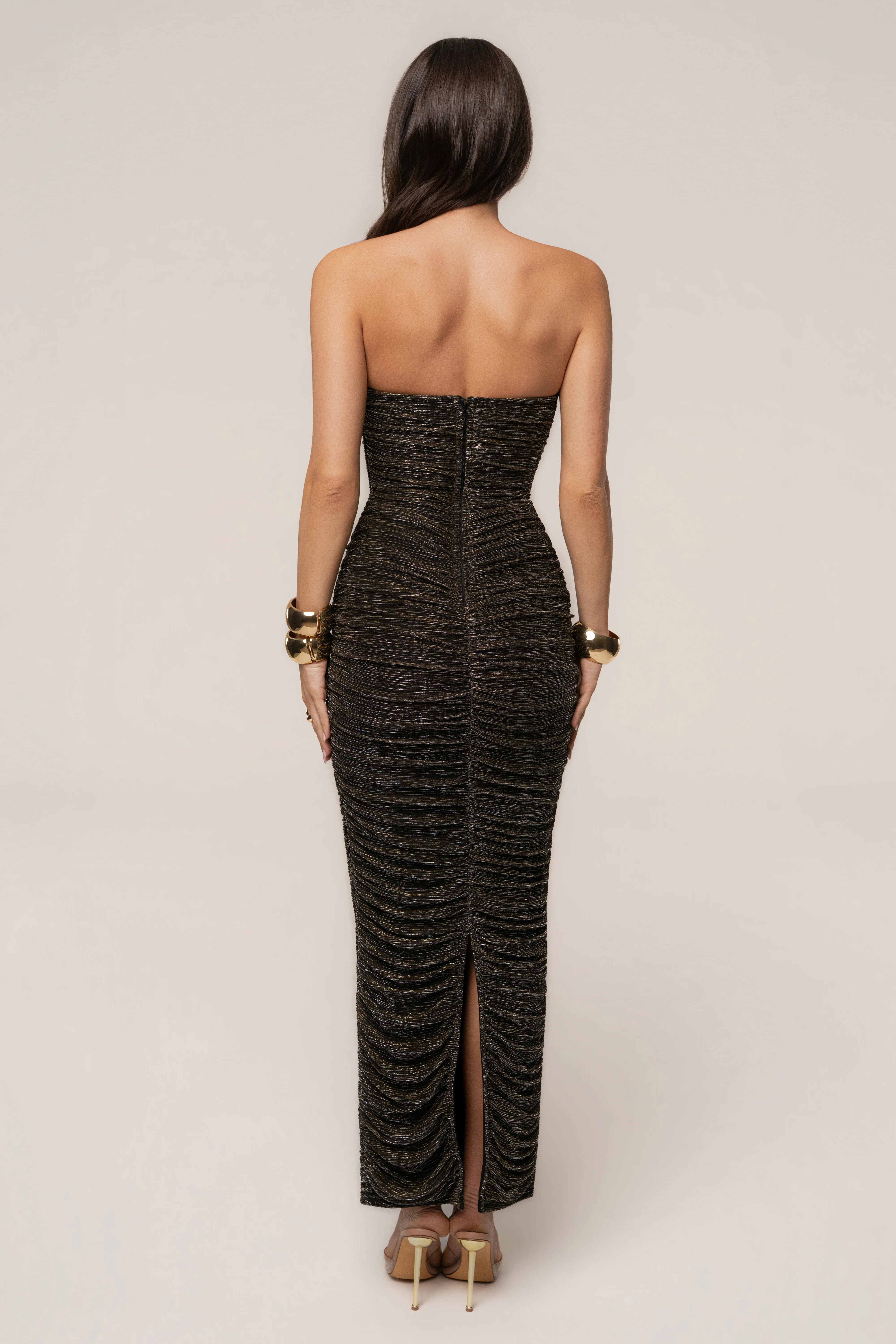 Black/Gold Metallic Mesh Maxi Dress