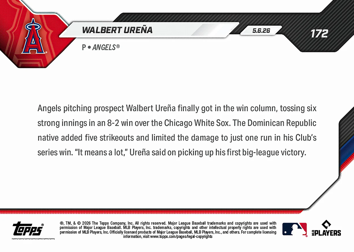 Walbert Ureña - 2026 MLB Topps NOW® - Card 172