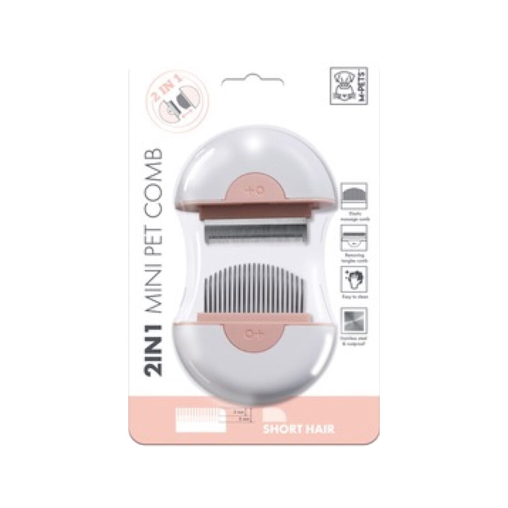 M-Pets 2 in 1 Mini Comb Short Hair - Pink - 9 x 9 x 3 cm