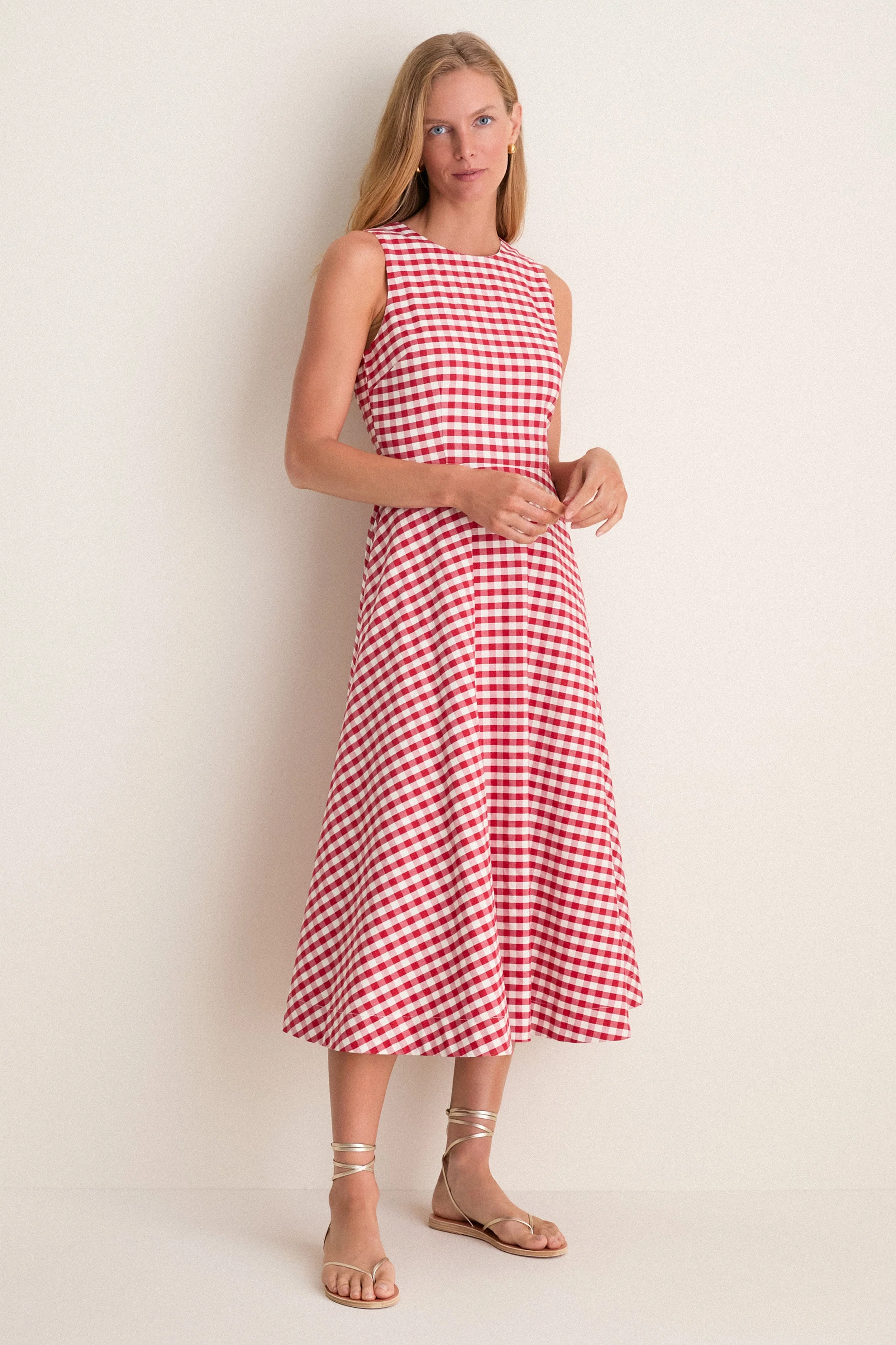 Apple Red Gingham Stella Midi Dress