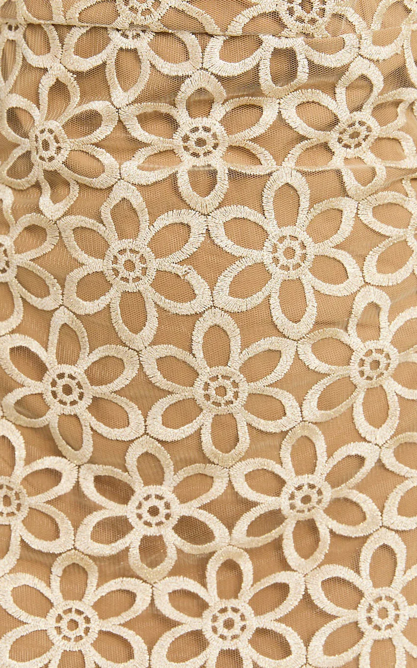 Ivy Mini Dress - Strappy Straight Neck Lace Detail Dress in Natural