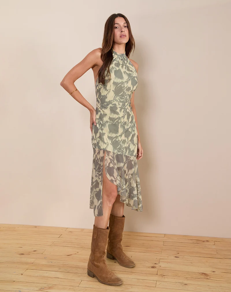 Tanta Midi Dress in Blurred Floral Yellow