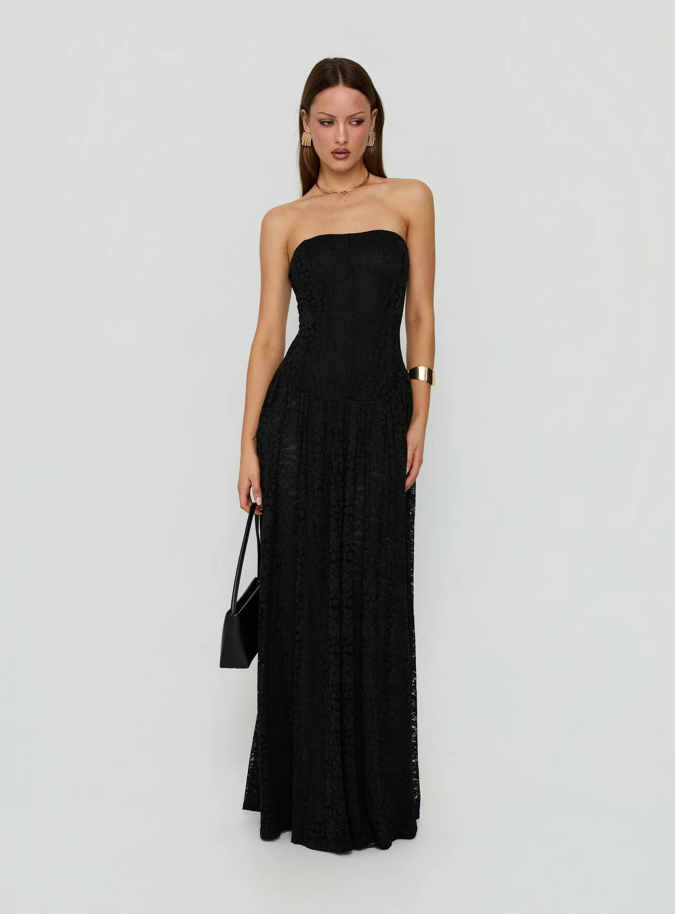 Diannah Lace Corset Strapless Maxi Dress Black