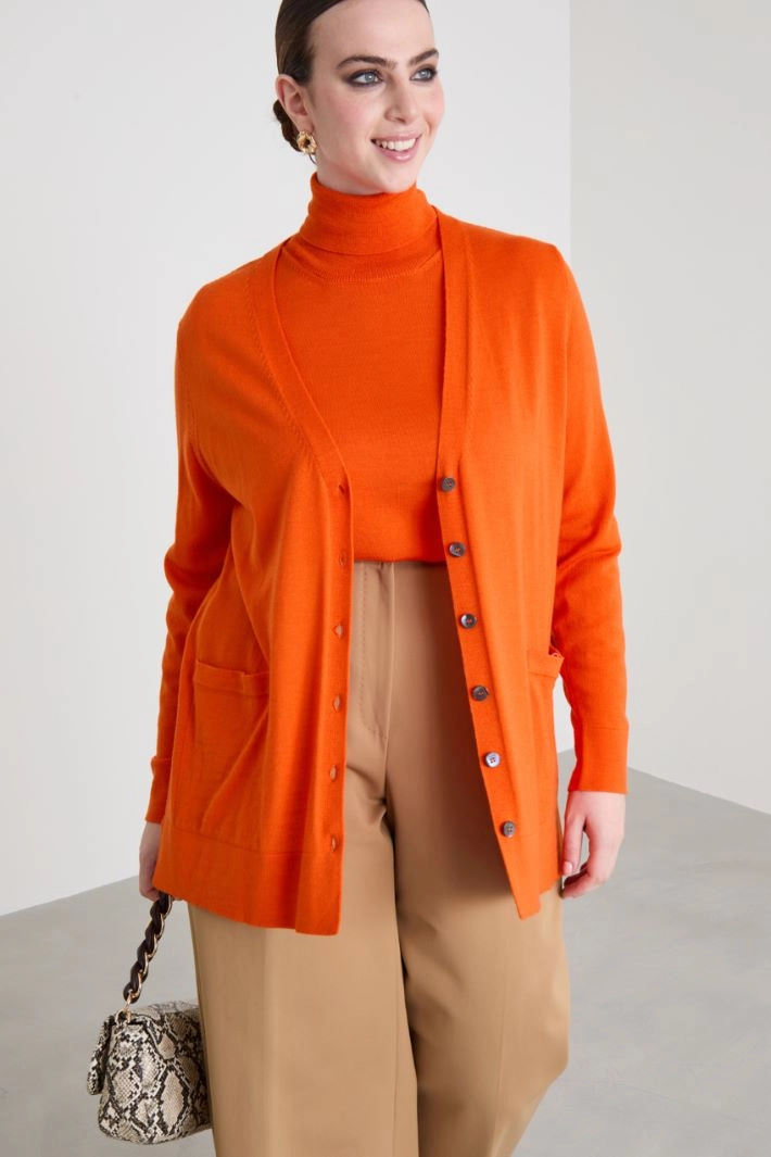 Wool cardigan with pockets - ORANGE