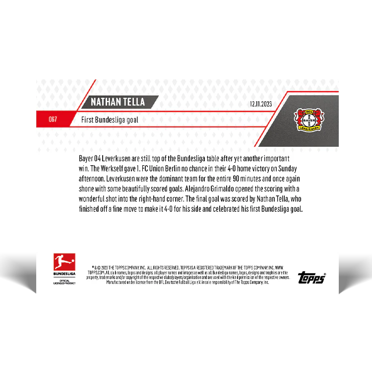 Topps UK - Nathan Tella - First Bundesliga goal - Bundesliga TOPPS NOW® Card #67