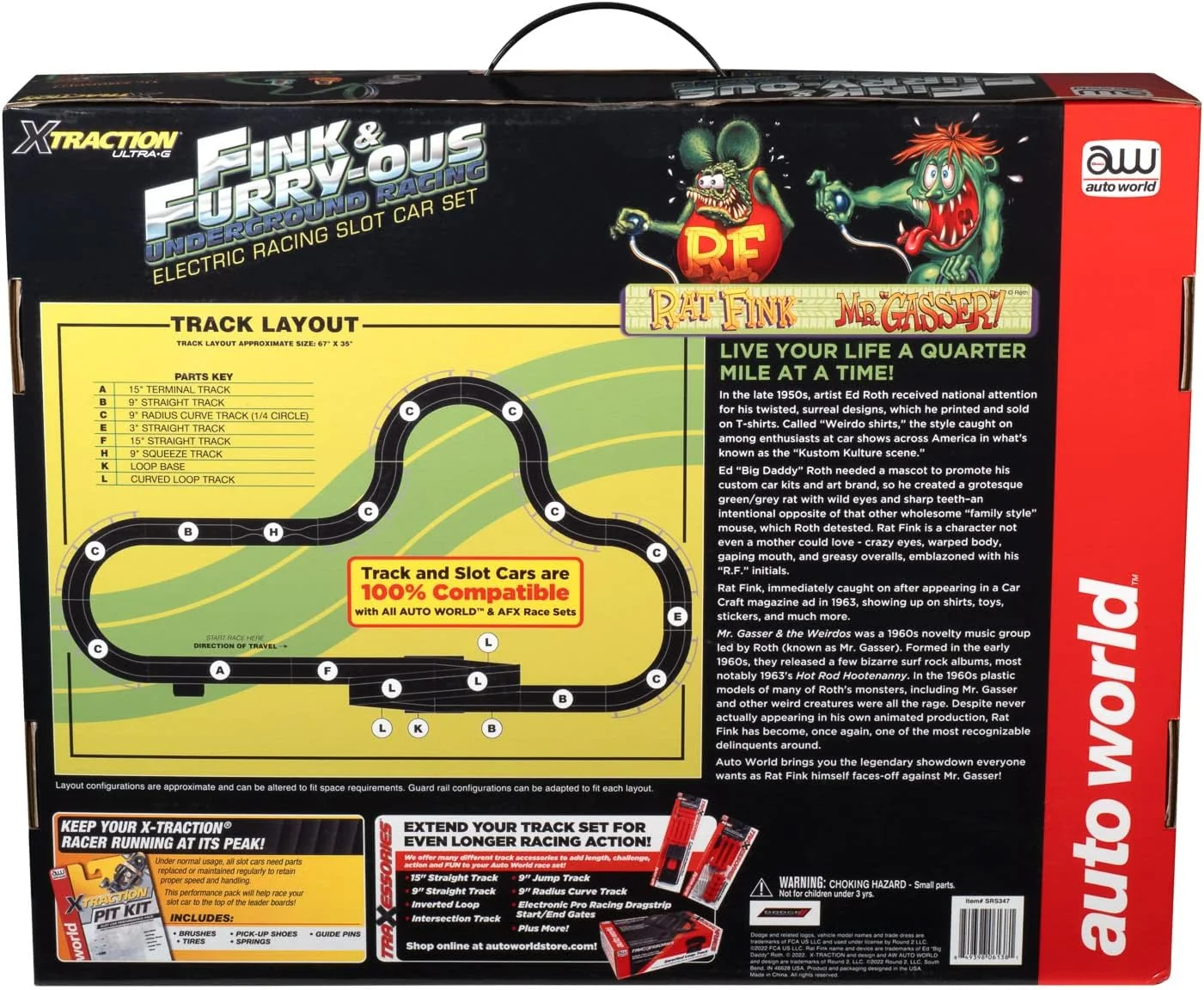 14' Rat Fink Fink & FURRY-OUS Underground Racing Slot Race Set Auto World